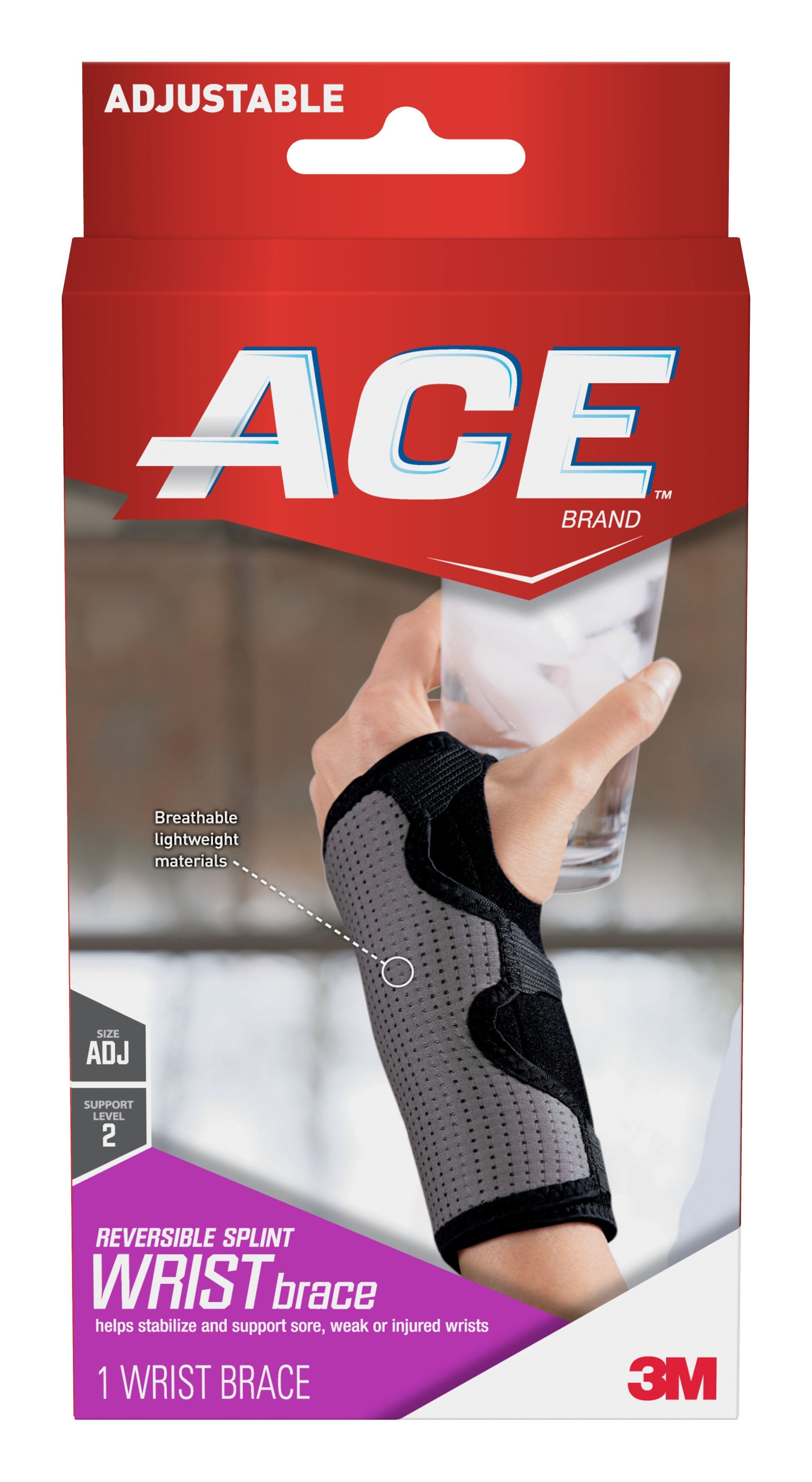 Wrist Brace 3M Ace Reversible Aluminum / Nylon / Polyester / Polyurethane / Spandex Left or Right Hand Black / Gray One Size Fits Most, Packaging Type- Box