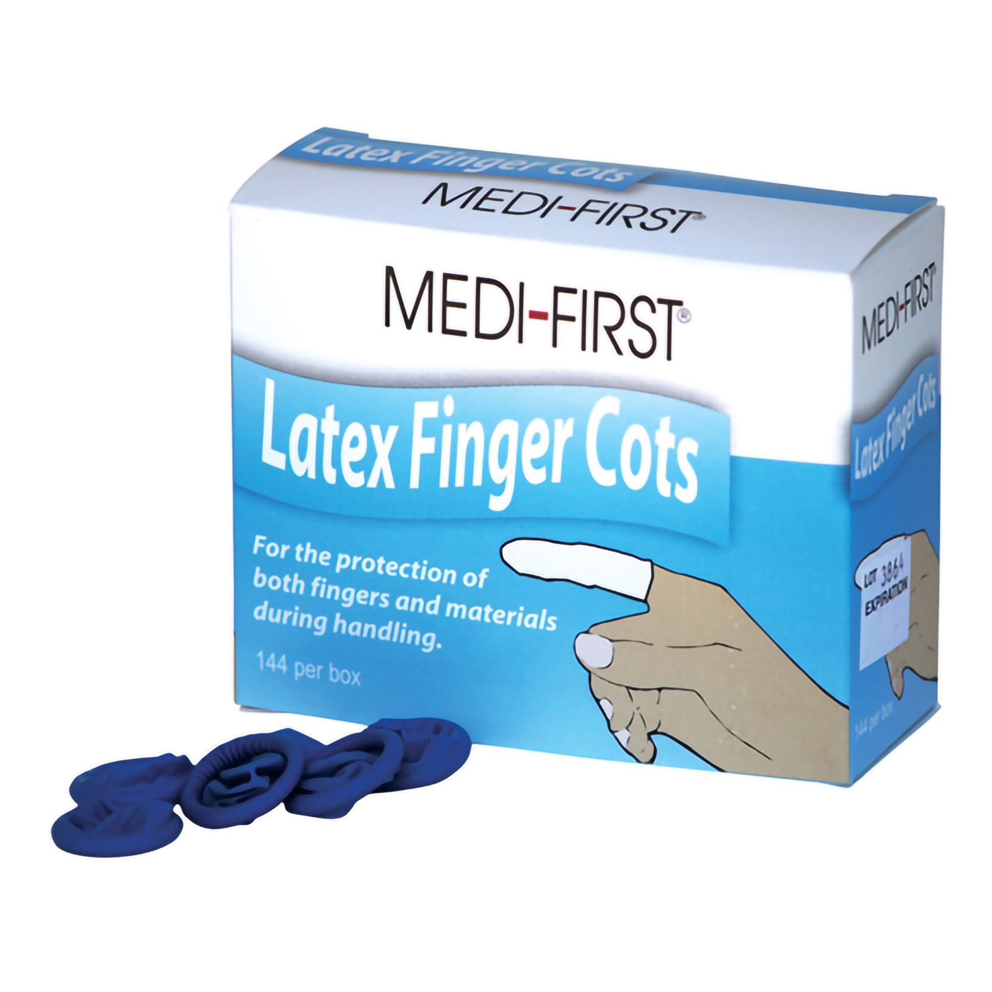 Finger Cot Medi-First Medium 2-1/2 Inch Length Powder Free Latex NonSterile, Packaging Type- Box