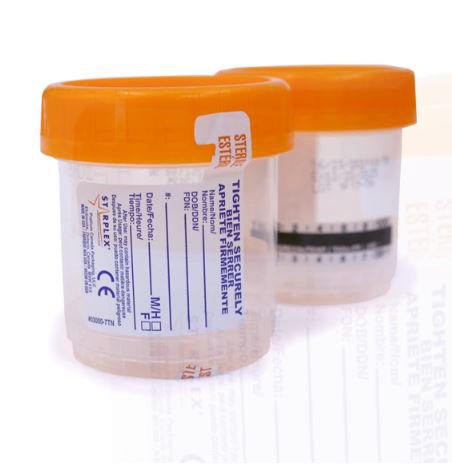 Specimen Container Starplex StarCLICK 100 66 mm Height 100 mL (3.4 oz.) Screw Cap Patient Information Sterile, Packaging Type- Case