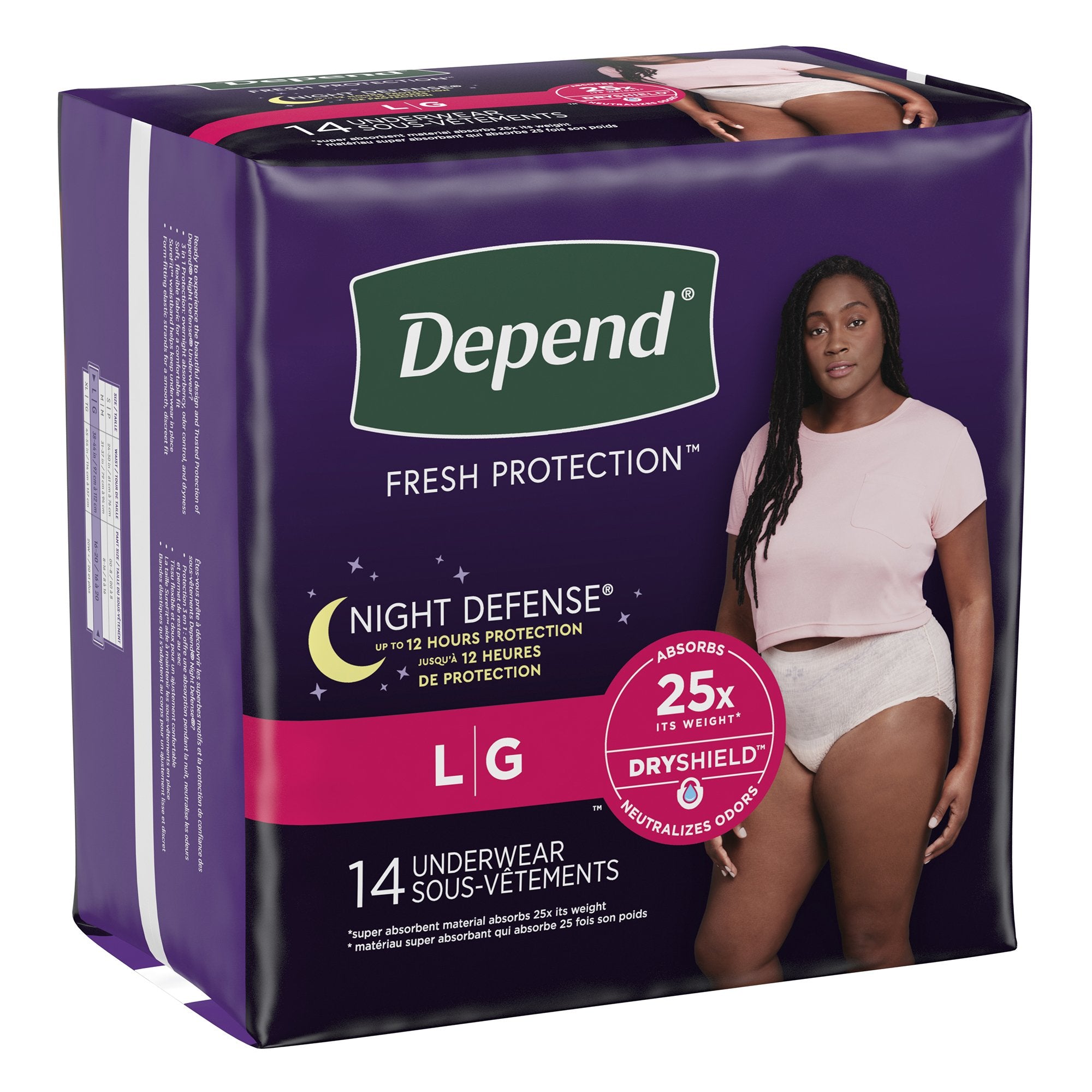 Female Adult Absorbent Underwear Depend Night Defense Waistband Style Large Disposable Heavy Absorbency, Packaging Type- Case