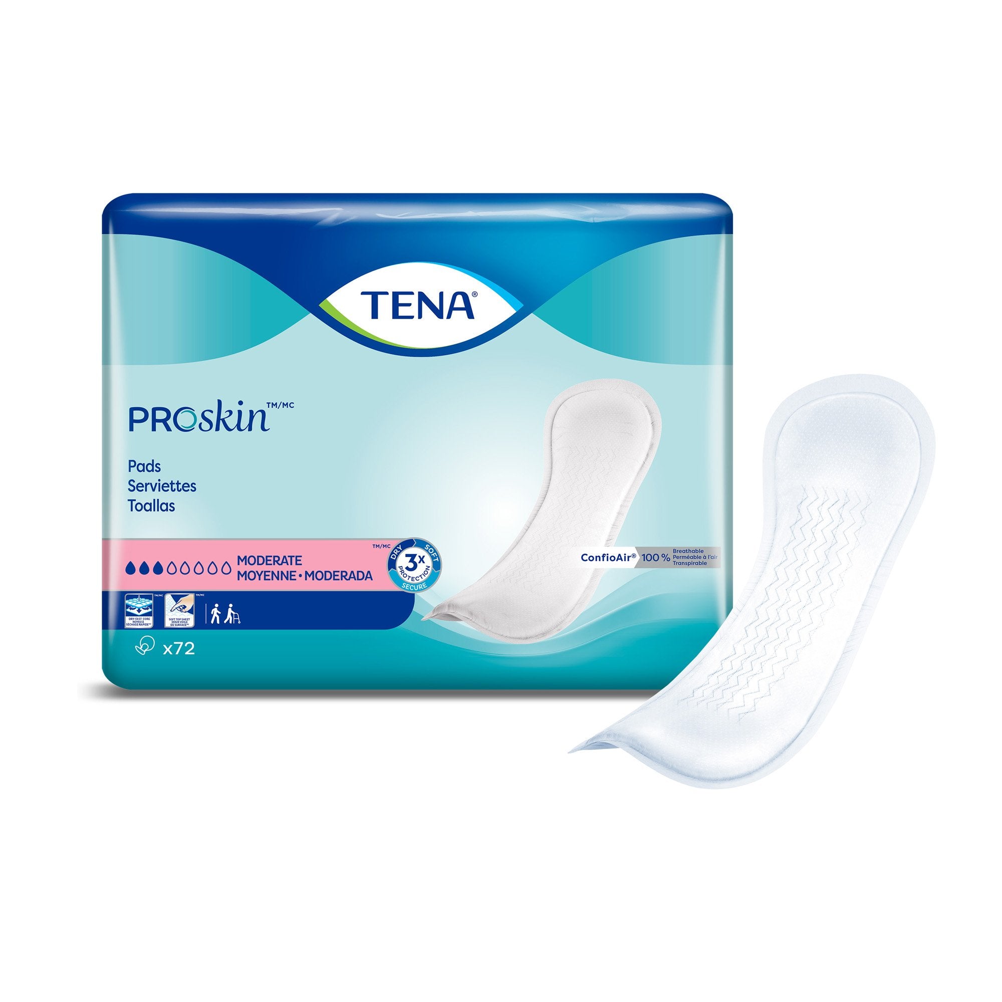 Bladder Control Pad TENA ProSkin Moderate 11 Inch Length Moderate Absorbency Dry-Fast Core One Size Fits Most, Packaging Type- Case