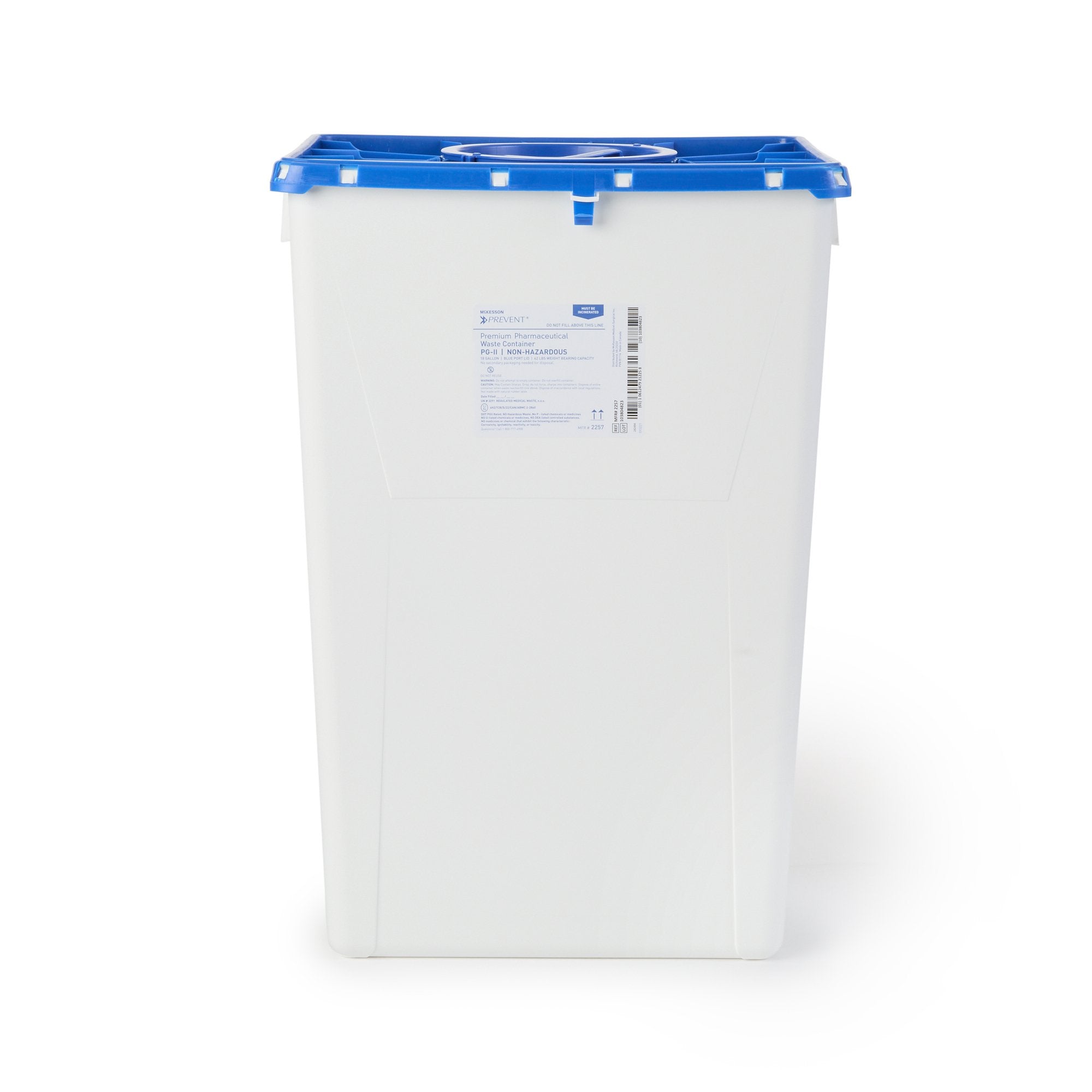 Pharmaceutical Waste Container McKesson Prevent White Base 24 3/5 H X 17 3/10 W X 13 L Inch Vertical Entry 18 Gallon