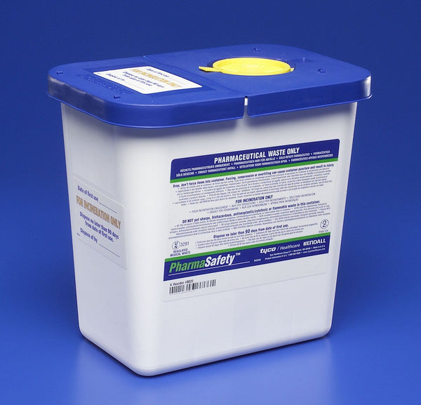 Pharmaceutical Waste Container PharmaSafety White Base 10 H X 10 1/2 W X 7 1/4 D Inch Vertical Entry 2 Gallon