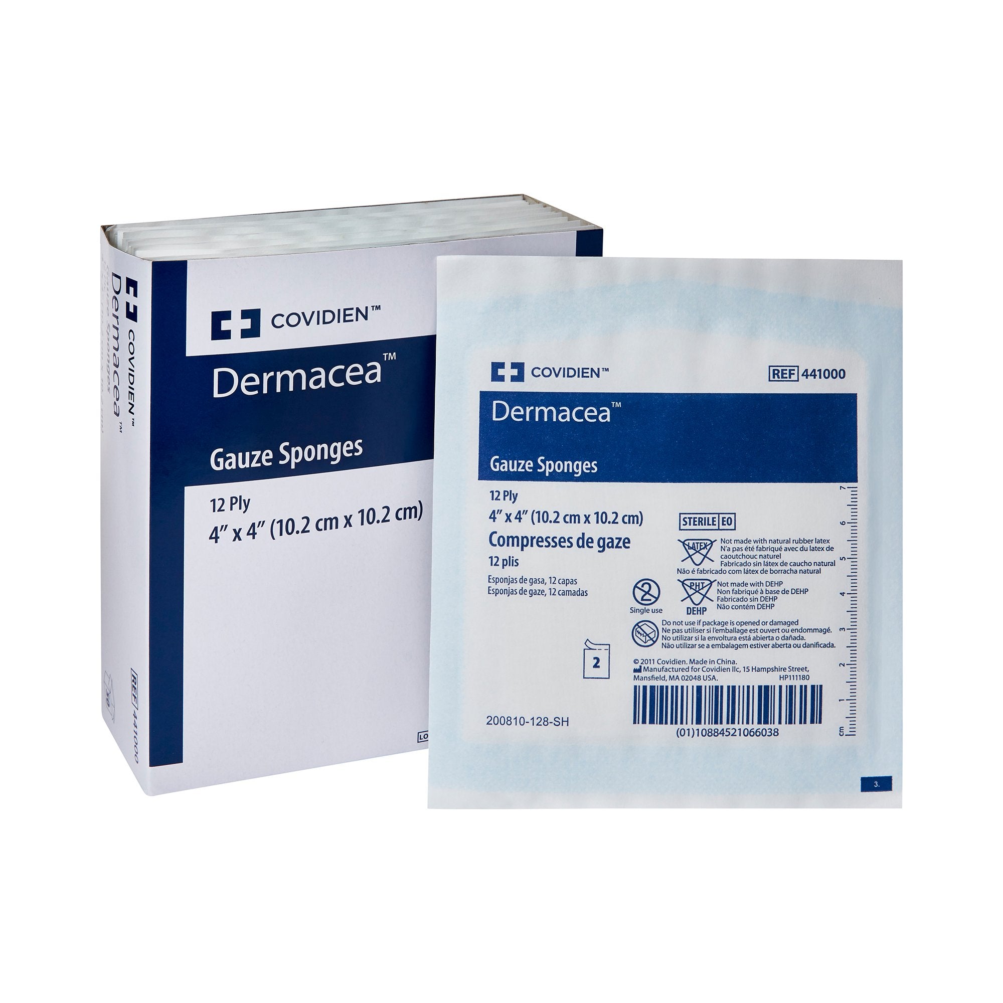 Gauze Sponge Dermacea 4 X 4 Inch 12-Ply Sterile 2 per Pack, Packaging Type- Box