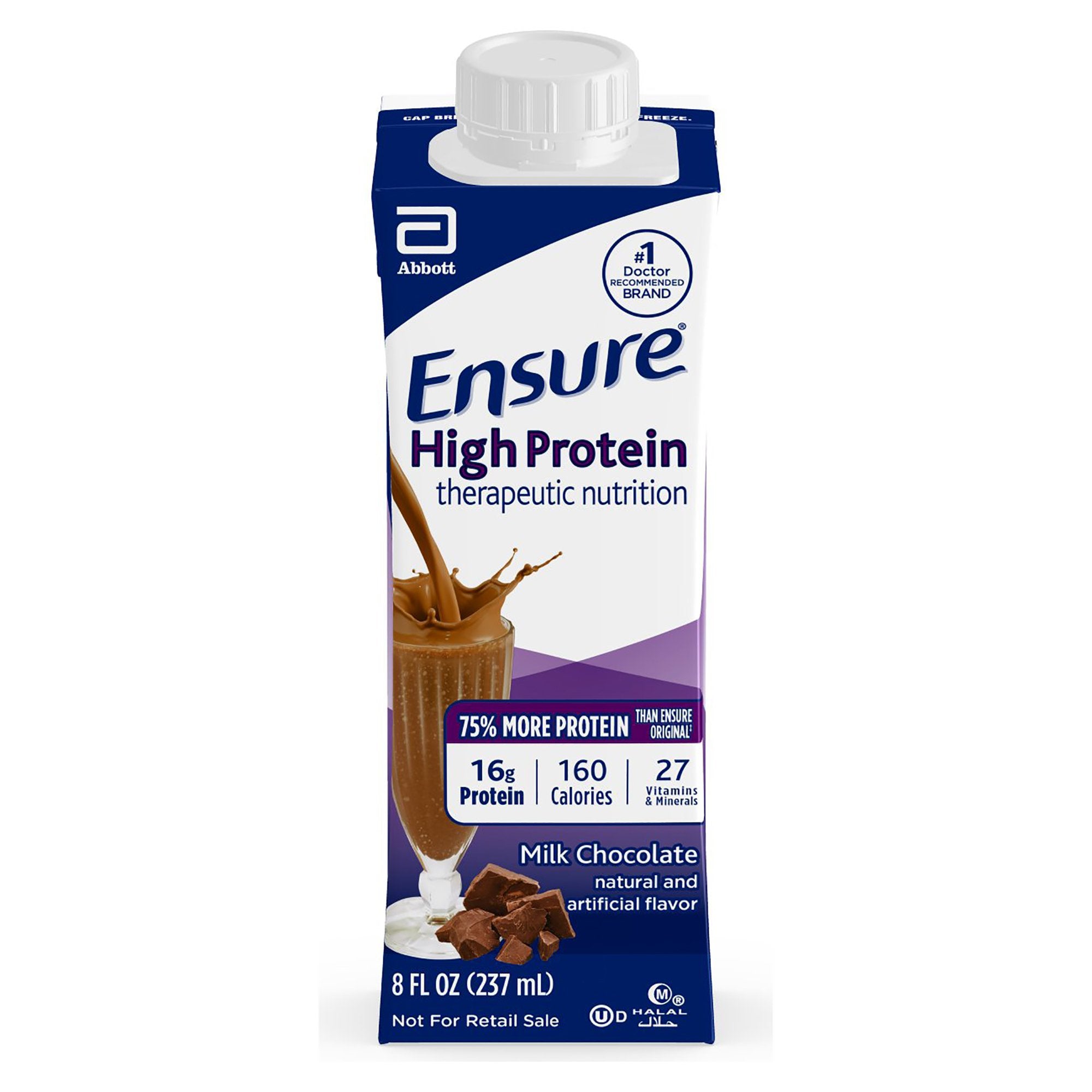 Oral Supplement Ensure High Protein Therapeutic Nutrition Shake Chocolate Flavor Liquid 8 oz. Reclosable Carton, Packaging Type- Case