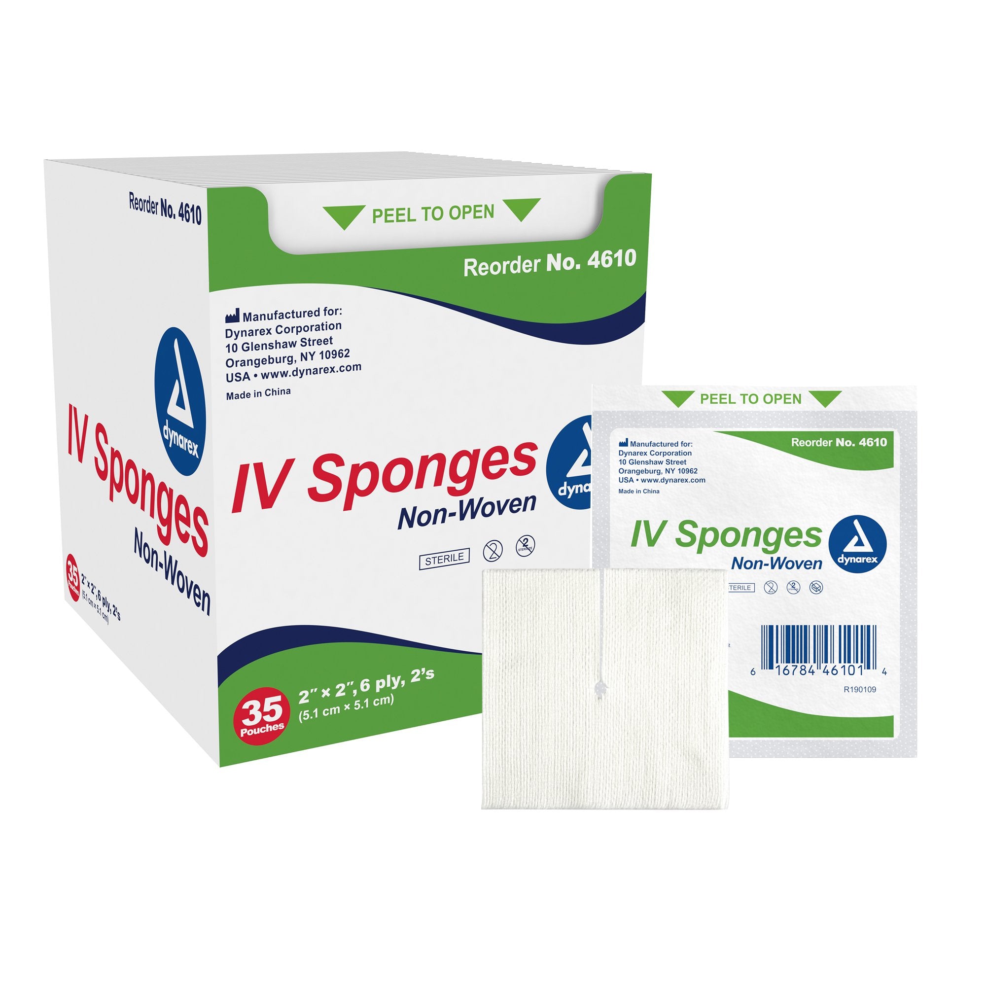 I.V. Sponge Dynarex 2 X 2 Inch 6-Ply Sterile 2 per Pack, Packaging Type- Box