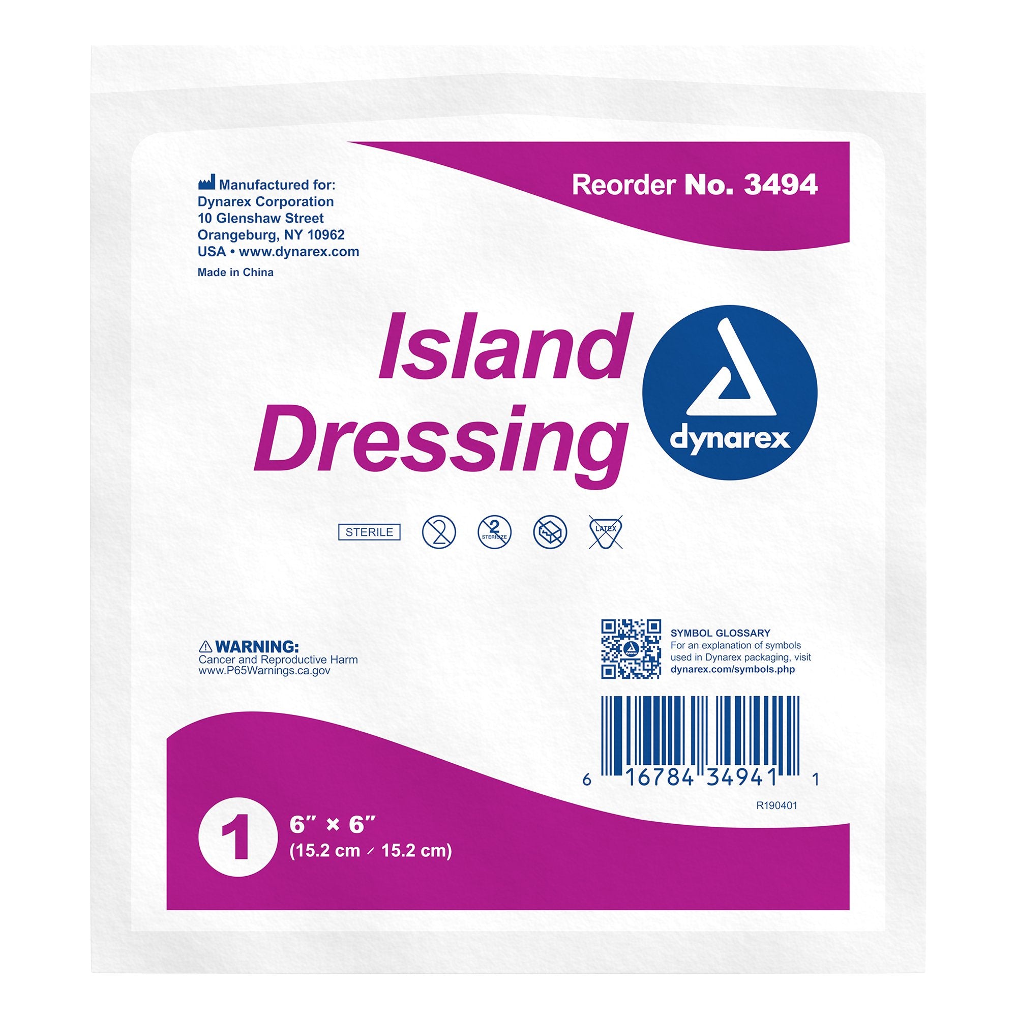 Island Dressing Dynarex 6 X 6 Inch Square Sterile, Packaging Type- Box