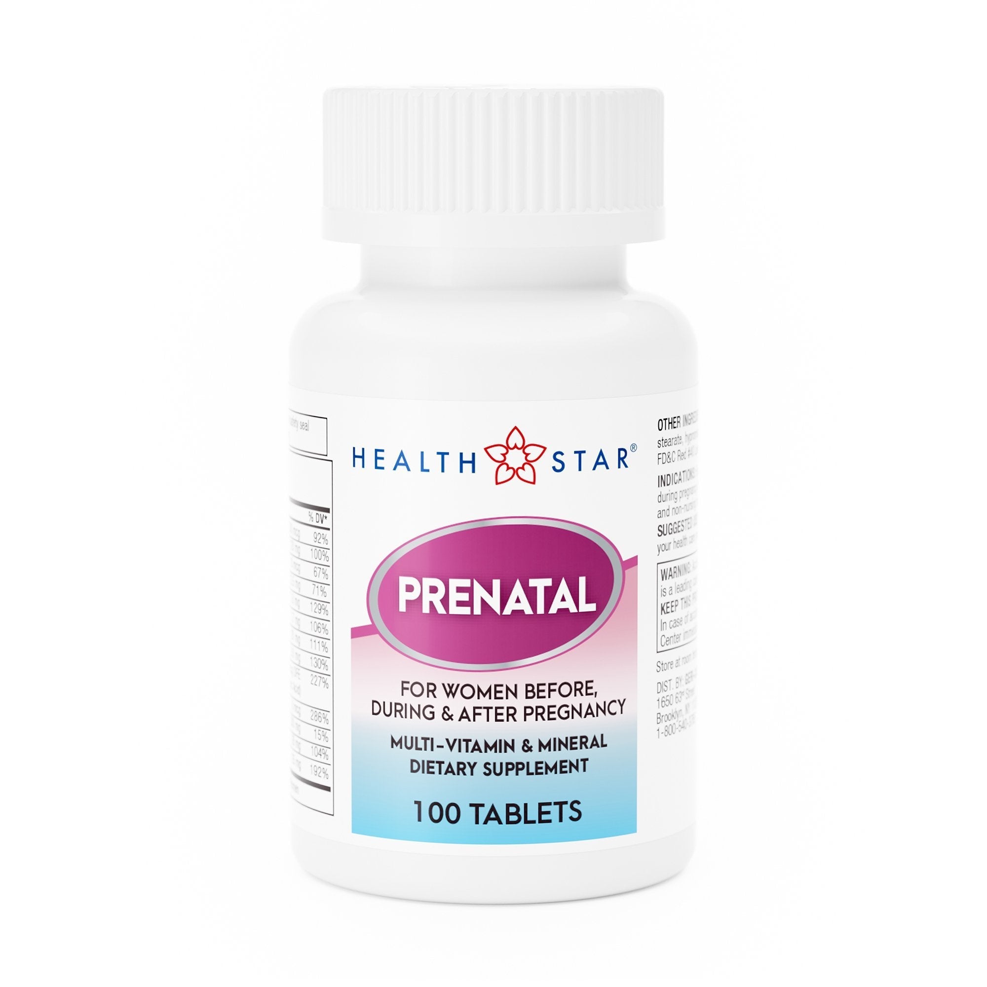 Prenatal Vitamin Supplement HealthStar Tablet 100 per Bottle