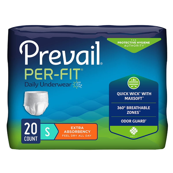 Unisex Adult Absorbent Underwear Prevail Per Fit Extra Pull On with Tear Away Seams Small Disposable Heavy Absorbency