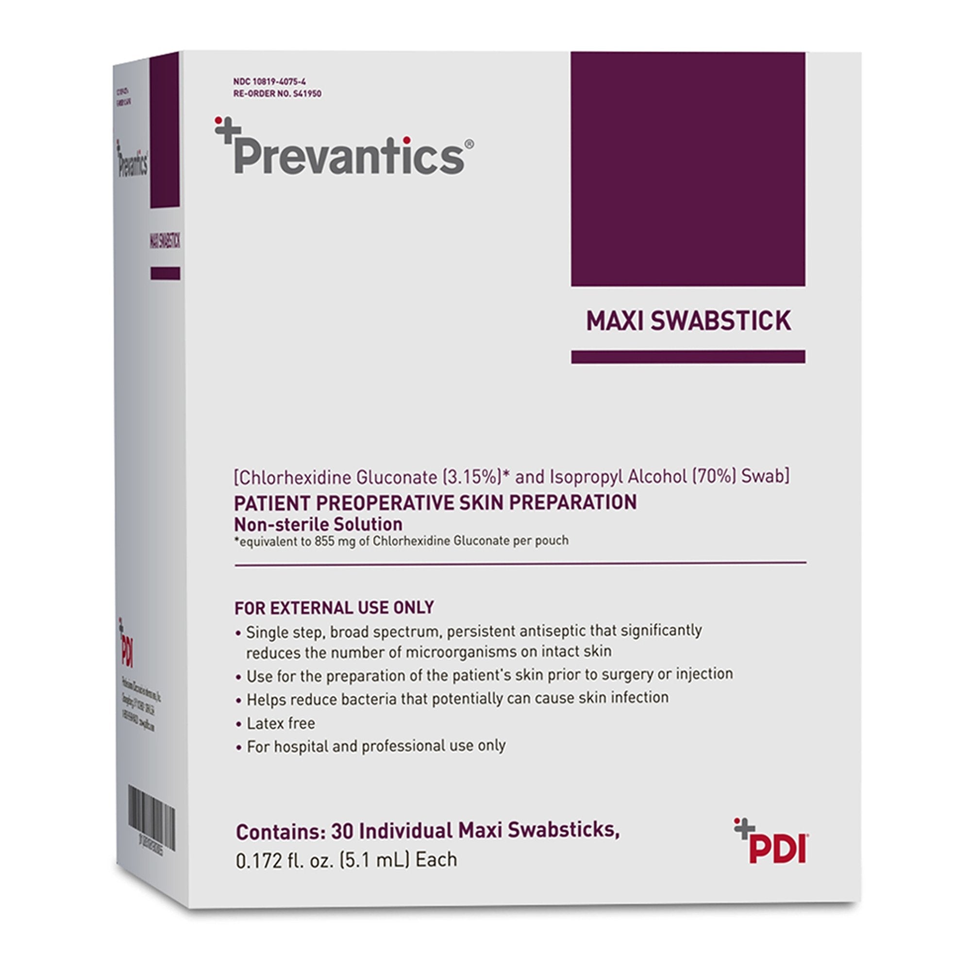 Impregnated Swabstick Prevantics Maxi 3.15% / 70% Strength CHG (Chlorhexidine Gluconate) / Isopropyl Alcohol Individual Packet NonSterile