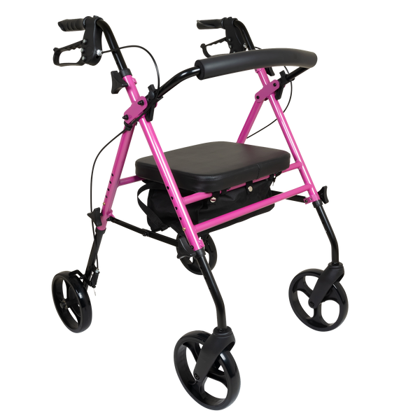 ProBasics Aluminium Rollator For Seniors and Elders, Wheel size 8 inch With Height Adjustable 18" to 22", Weight Capacity 250lbs, Pink Color, RLAA8PK
