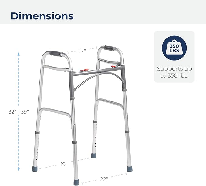 probasics aluminum two button release folding walker without wheels