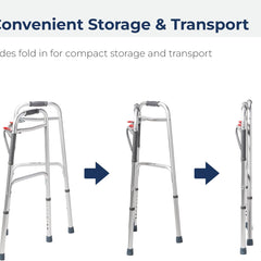 probasics aluminum two button release folding walker without wheels