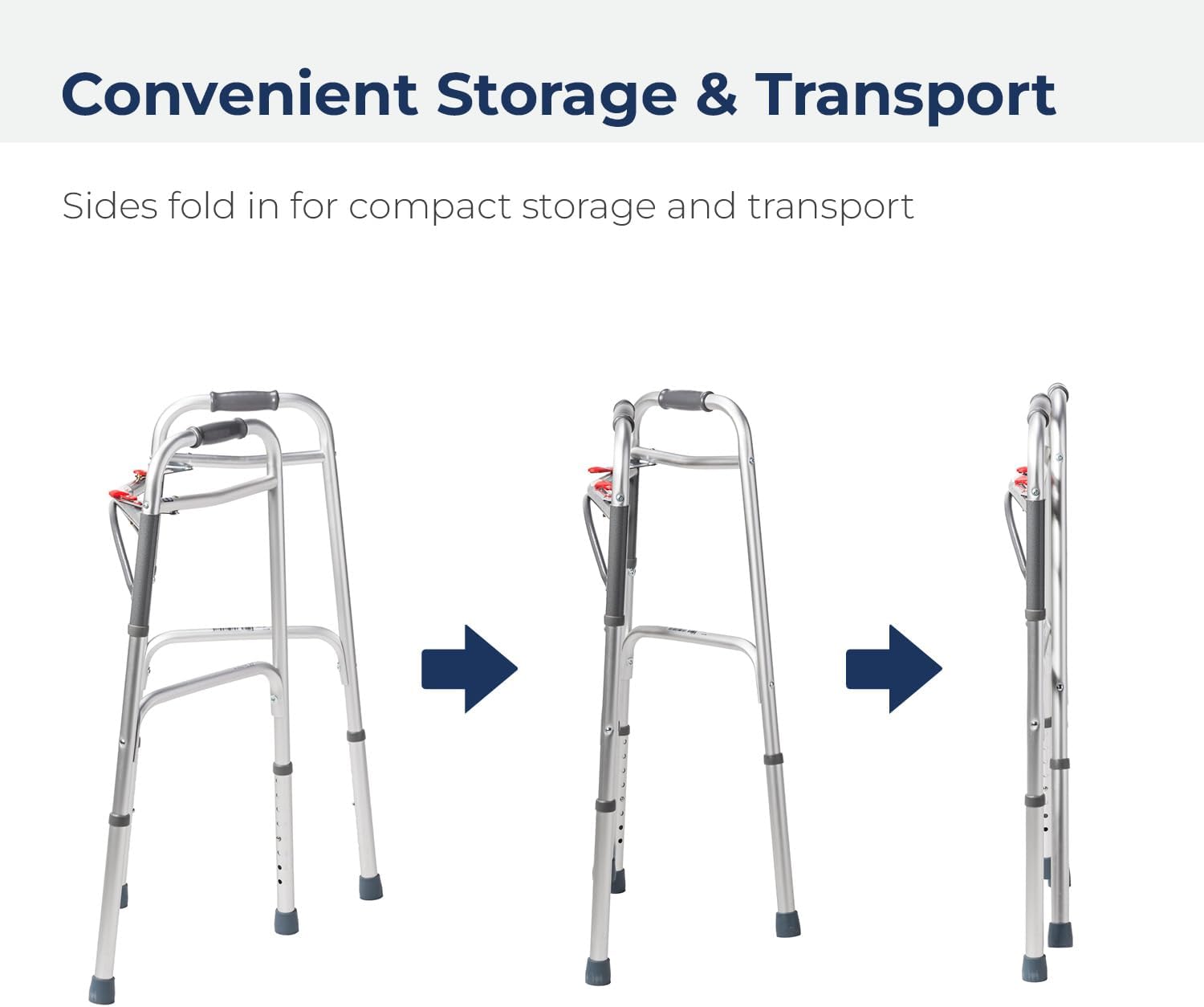 probasics aluminum two button release folding walker without wheels