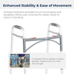 probasics aluminum two button release folding walker without wheels