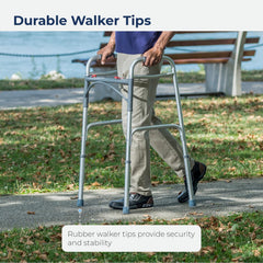 probasics aluminum two button release folding walker without wheels