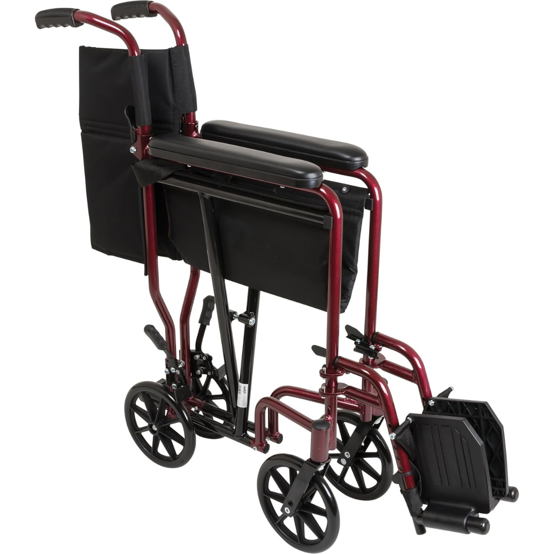 probasics burgundy aluminum transport chair with footrests