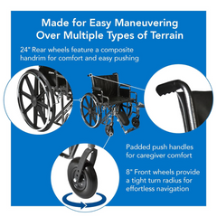 Probasics Heavy Duty K0007 Wheelchair 8" Front 24" Back Wheels ,450 lbs Weight Capacity