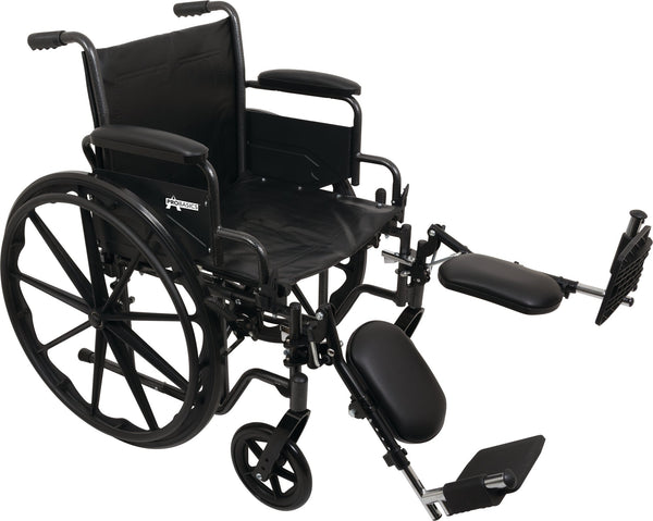 Probasics K2 Wheelchair with flip-back height adjustable padded removable desk length arm rests and Elevating Leg rest ,8" x 1" Front 24" Back Wheels ,300 lbs Weight Capacity ,18" x 16" ,WC21816DE