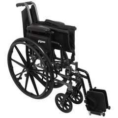 Probasics K3 Lightweight Wheelchair with flip-back height adjustable arms and swing-away or elevating padded leg rests. ,Large 24" rear wheels Wheels ,300 lbs Weight Capacity ,16" x 16" ,WC31616DE