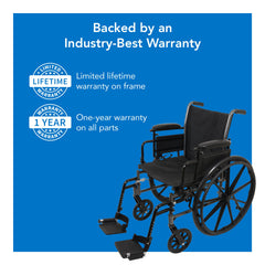 Probasics K3 Lightweight Wheelchair with flip-back height adjustable arms and swing-away or elevating padded leg rests. ,Large 24" rear wheels Wheels ,300 lbs Weight Capacity ,16" x 16" ,WC31616DE