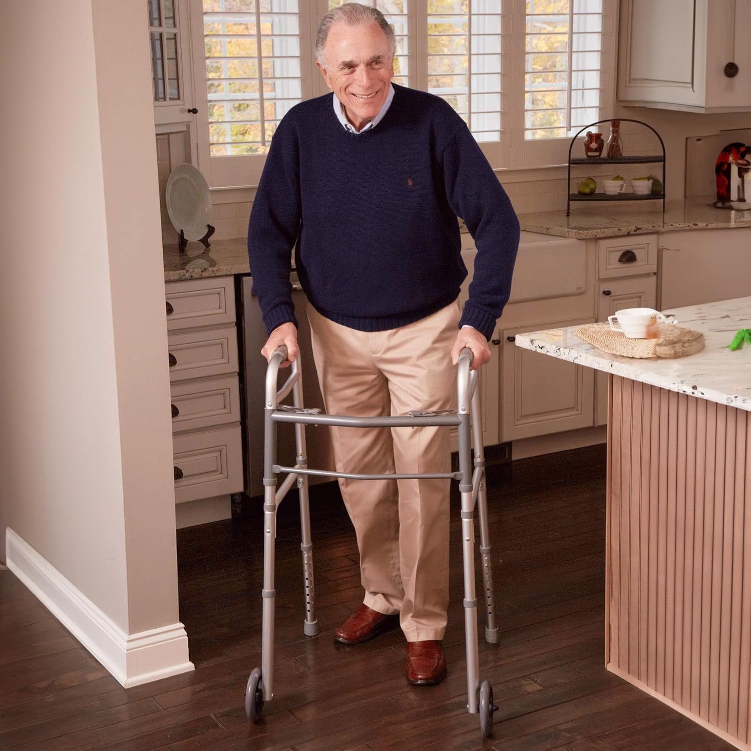 probasics sure lever release folding walker with 5 wheels