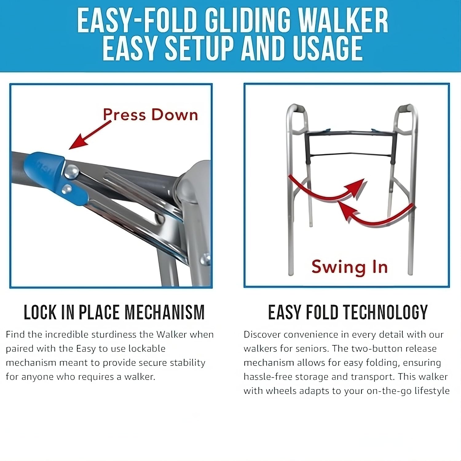 probasics sure lever release folding walker with 5 wheels