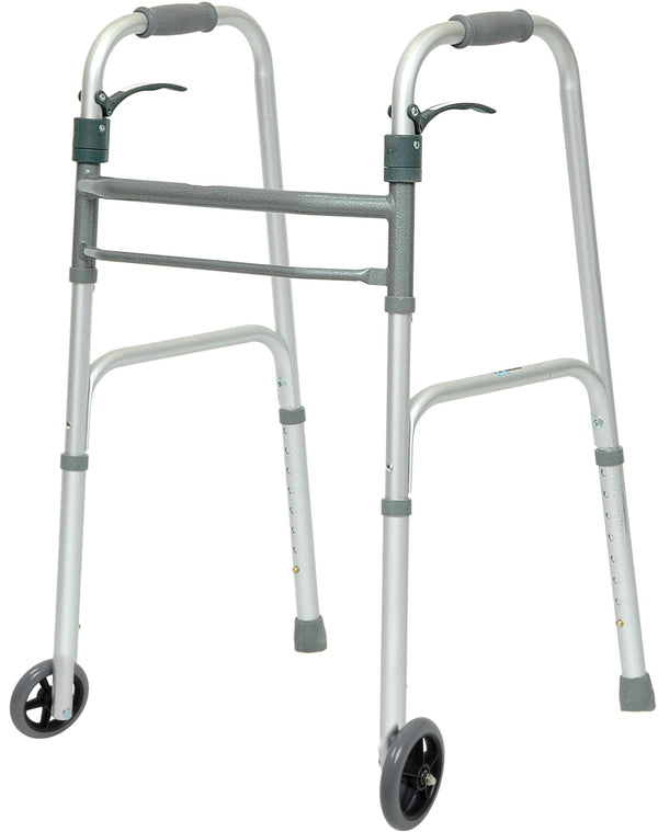 ProBasics Sure Lever Release Folding Walker Aluminum Lightweight, Weight Support-350lbs, Wheel Size-5inch, WKAAWSL