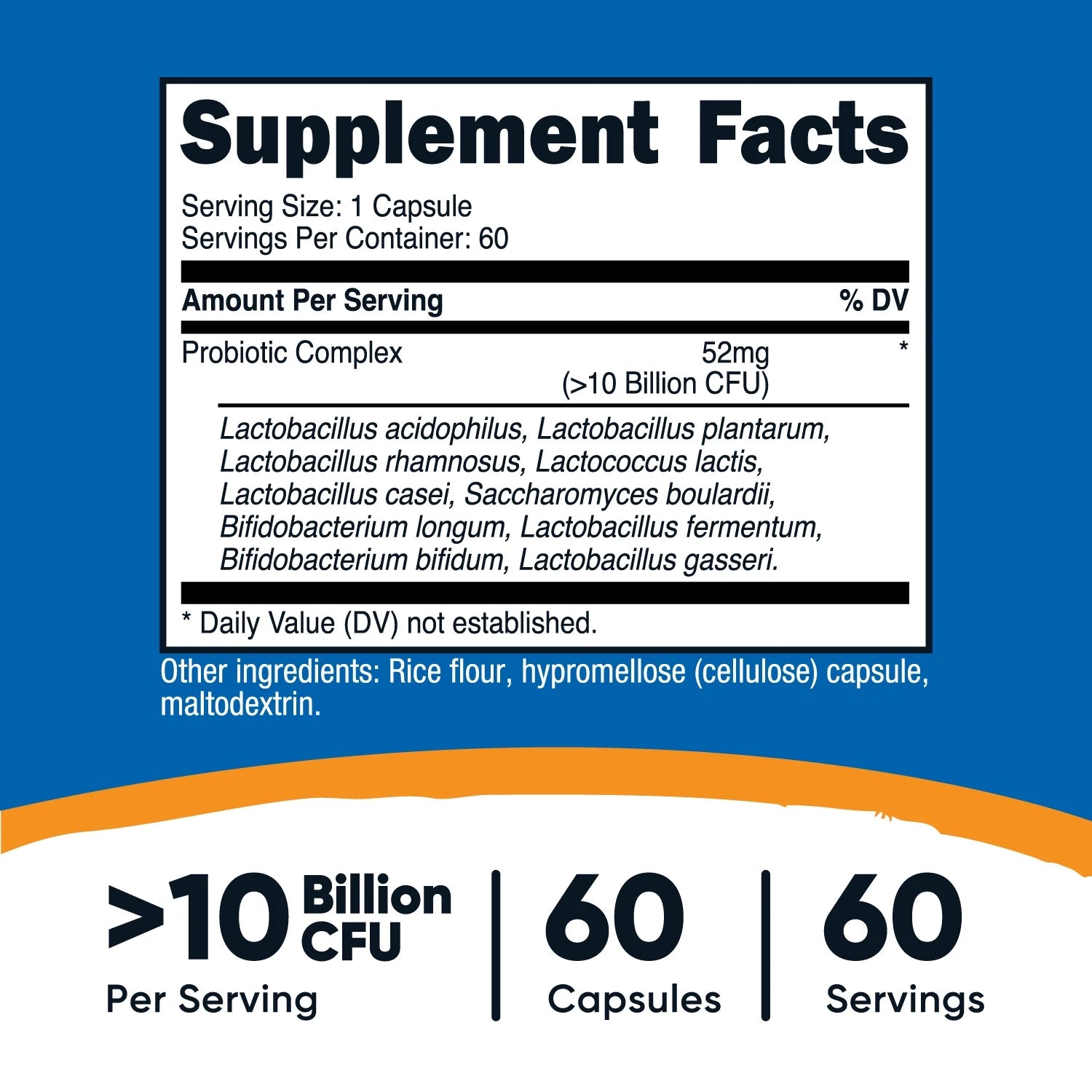 Probiotic Complex (10 Billion CFU) 60 Capsules   Supplement