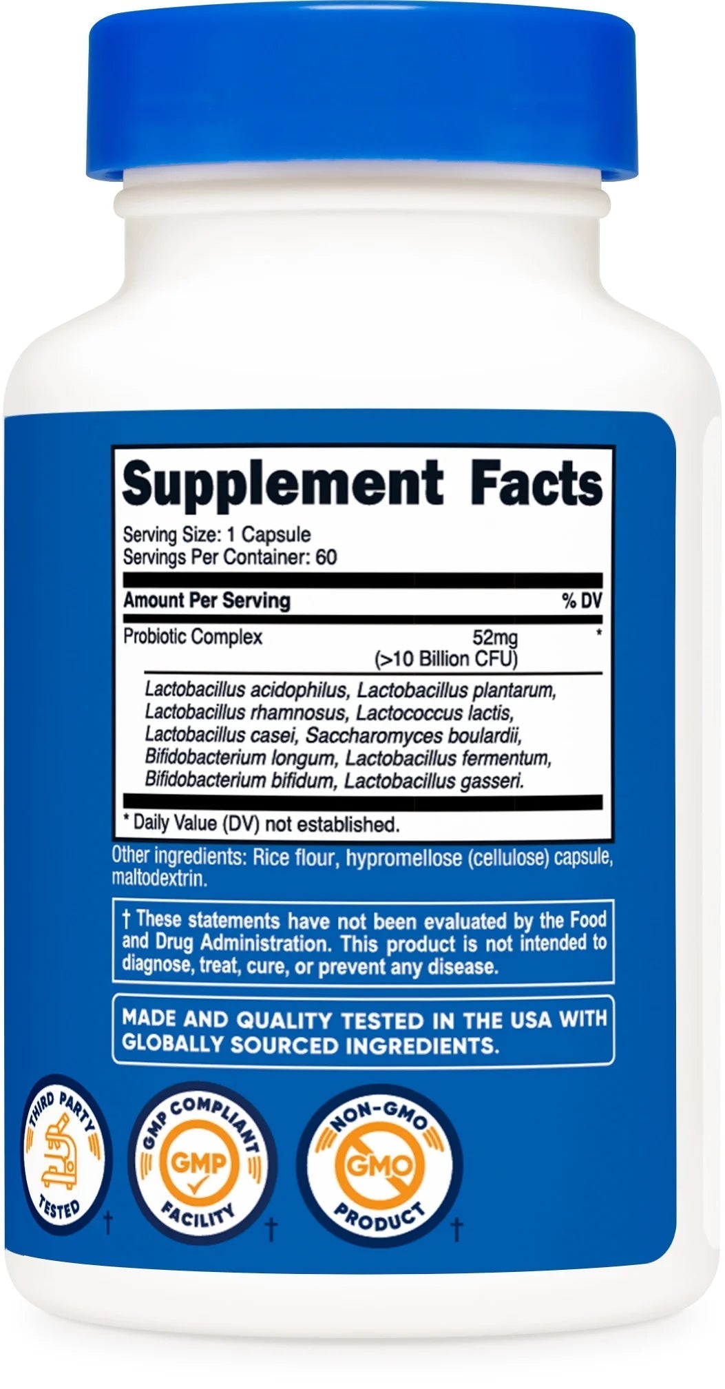 Probiotic Complex (10 Billion CFU) 60 Capsules   Supplement