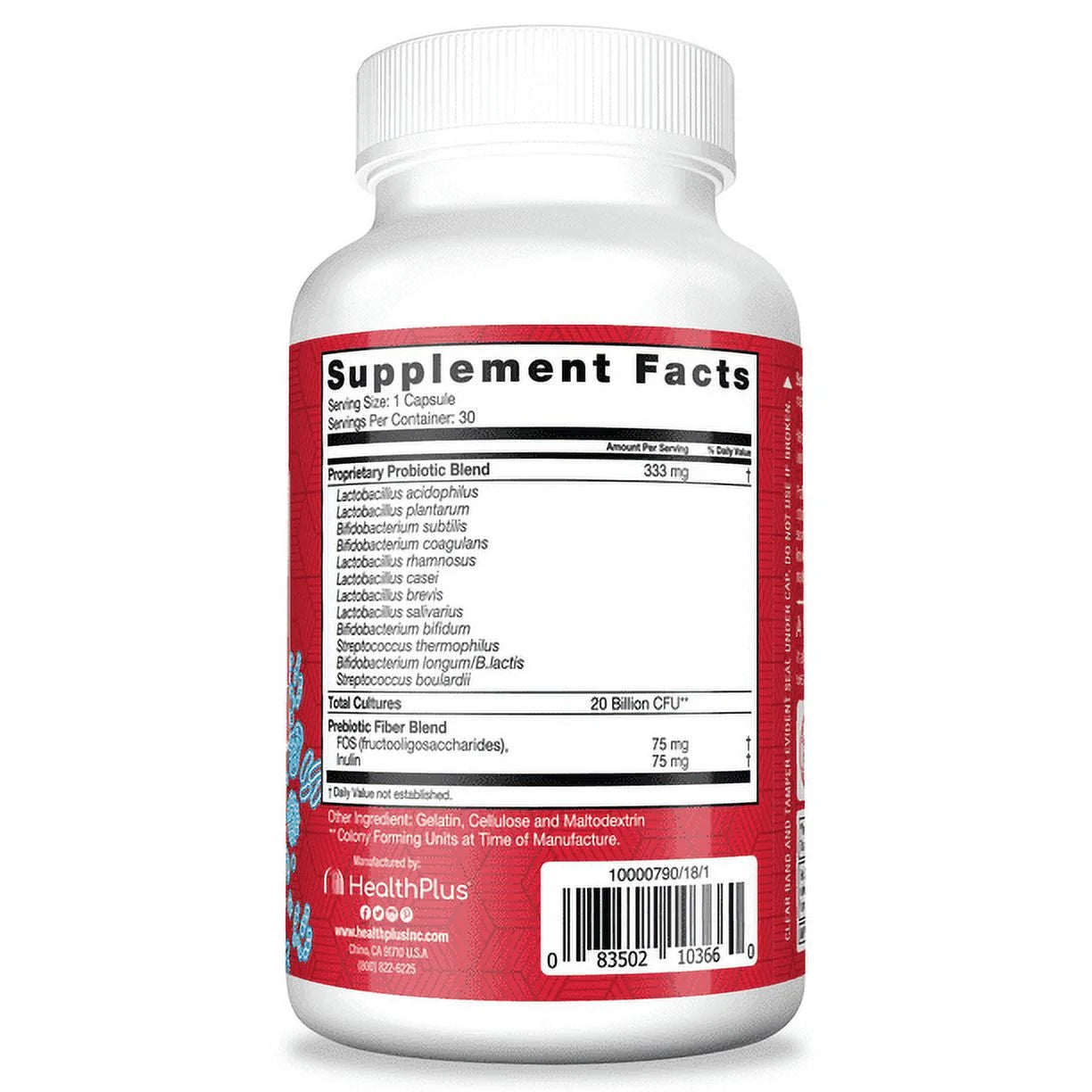 Probiotic Fiber Dietary Supplement, 30 Capsules, 30 Servings