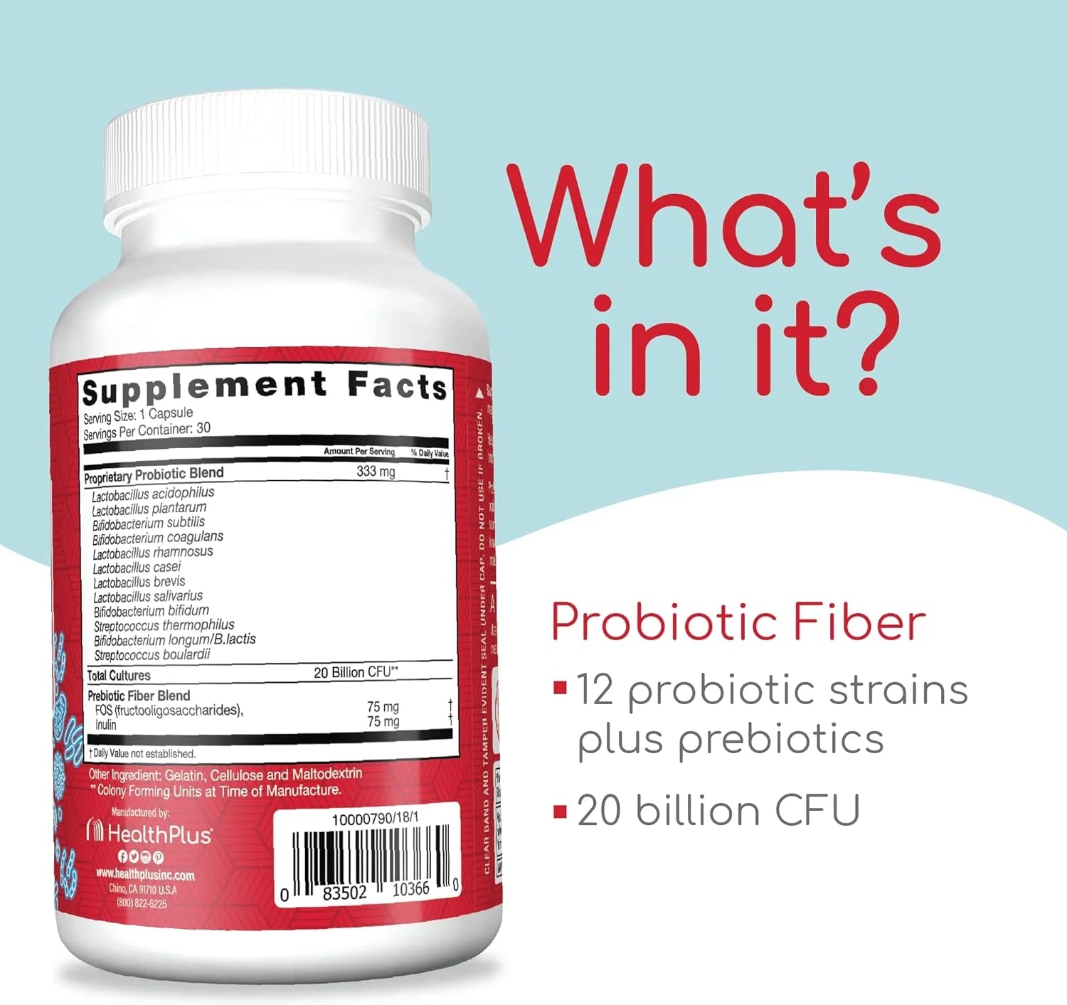 Probiotic Fiber Dietary Supplement, 30 Capsules, 30 Servings