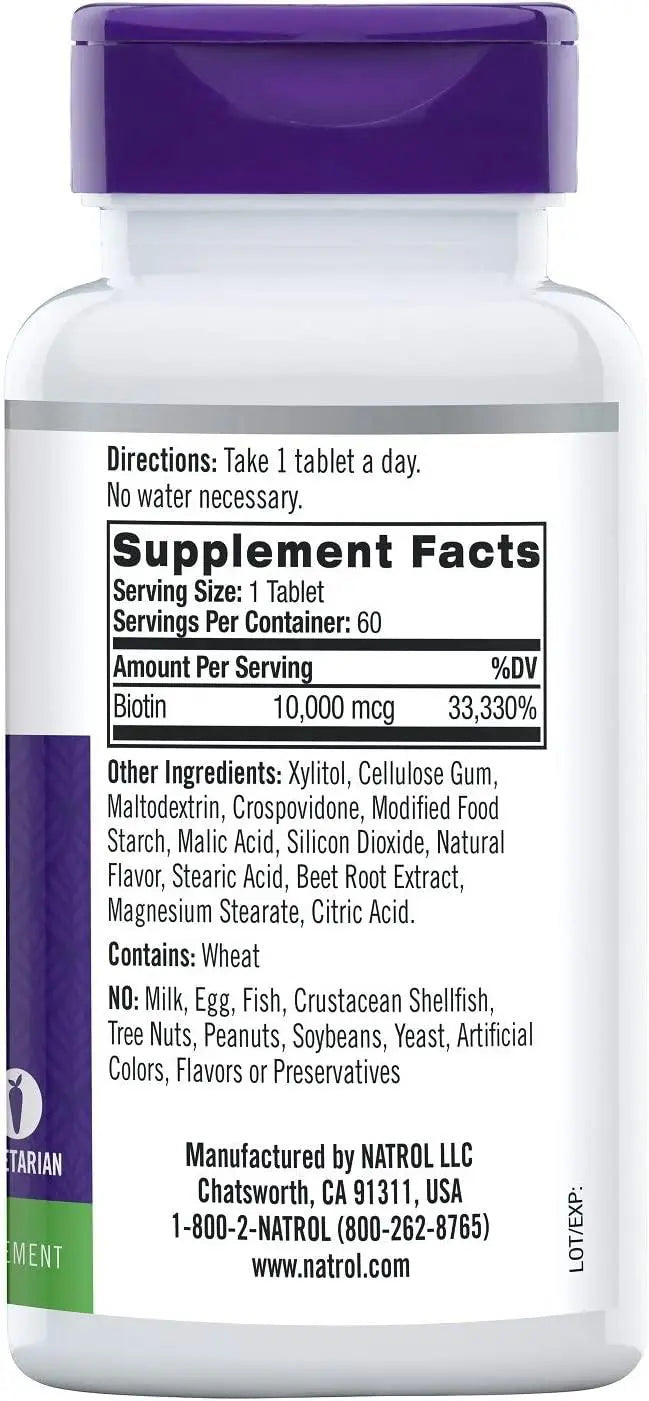 Natrol Biotin - Fast Dissolve - Strawberry - 10000 Mcg - 60 Tablets