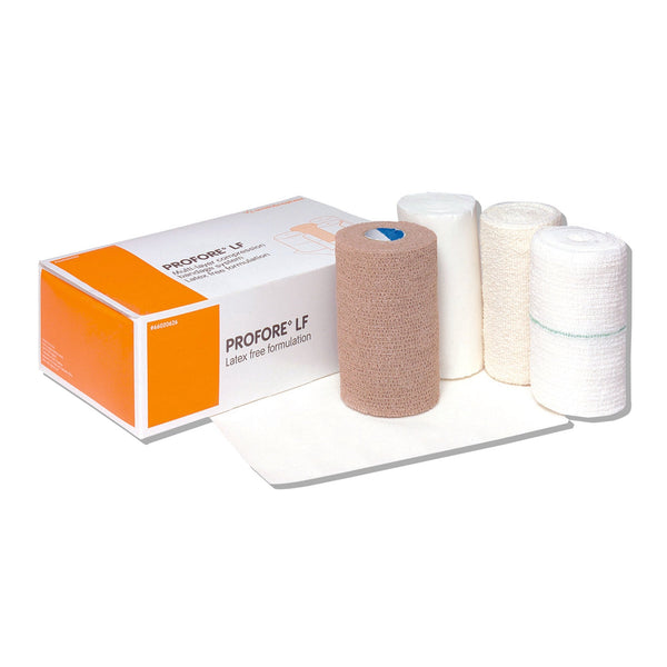4 Layer Compression Bandage System Profore LF Multiple Sizes Self Adherent / Tape Closure Tan / White NonSterile Standard Compression