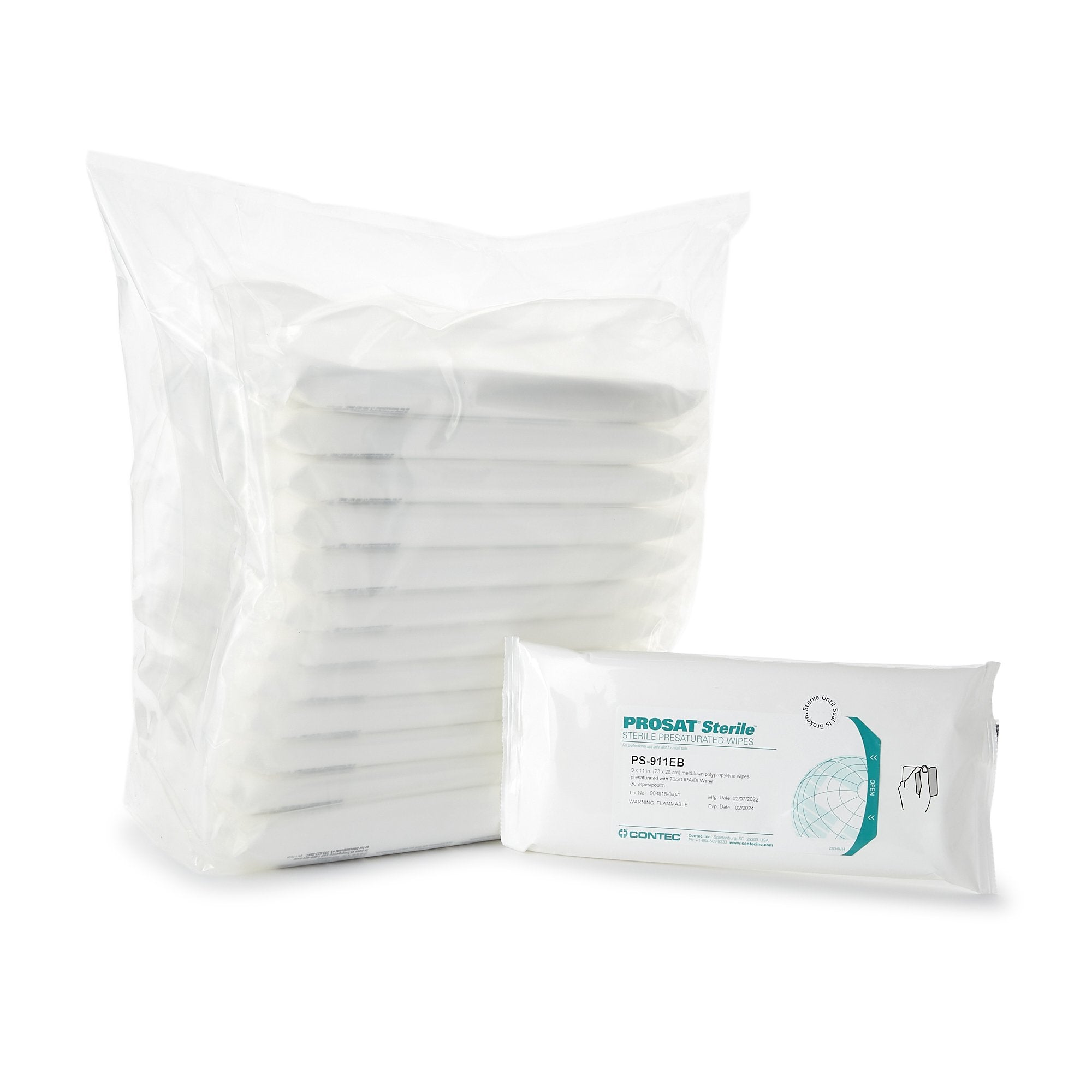 PROSAT Sterile Surface Disinfectant Cleaner Premoistened Cleanroom Manual Pull Wipe 30 Count Pouch Alcohol Scent Sterile