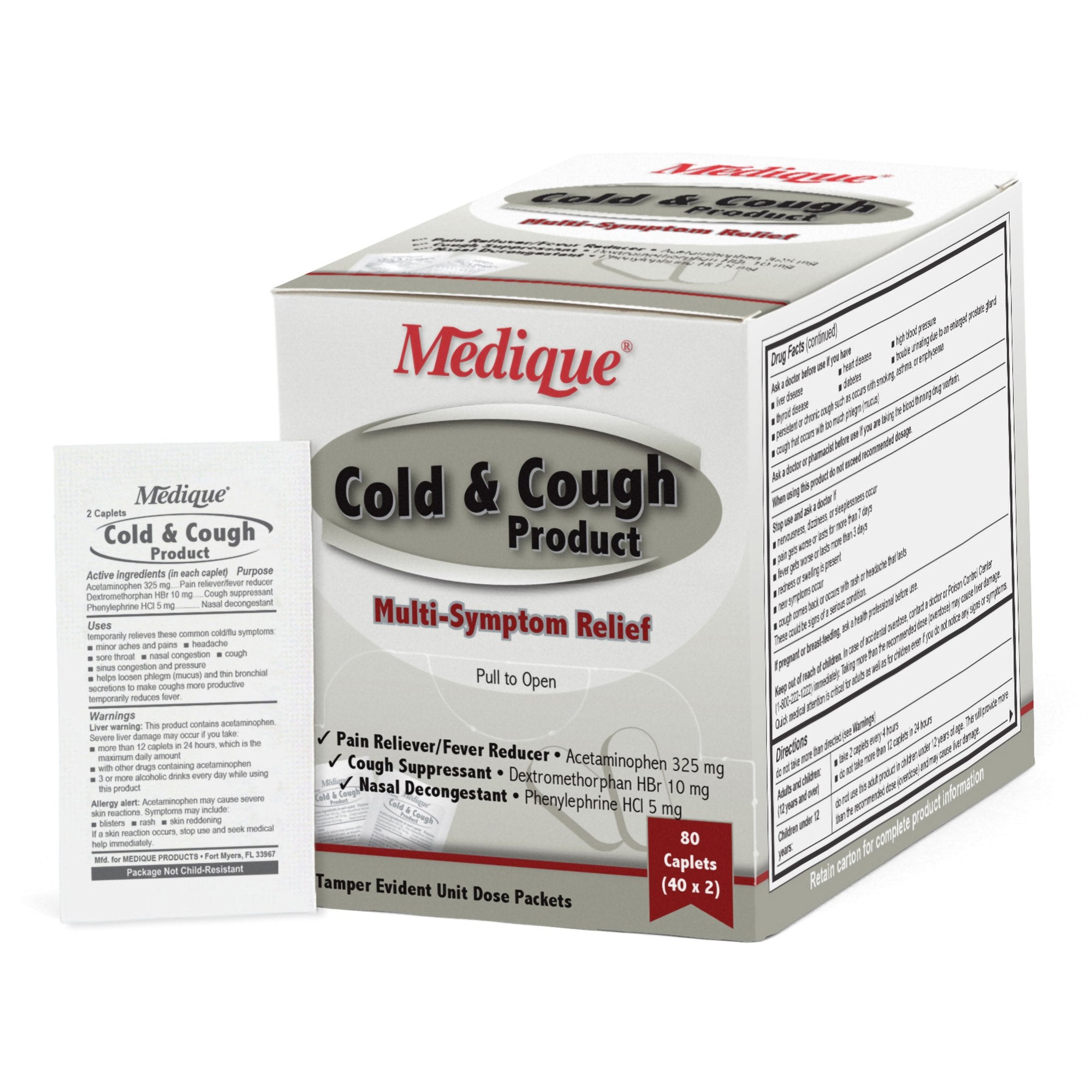 Cold and Cough Relief 325 mg - 10 mg - 5 mg Strength Caplet 80 Per Box, Packaging Type- Box