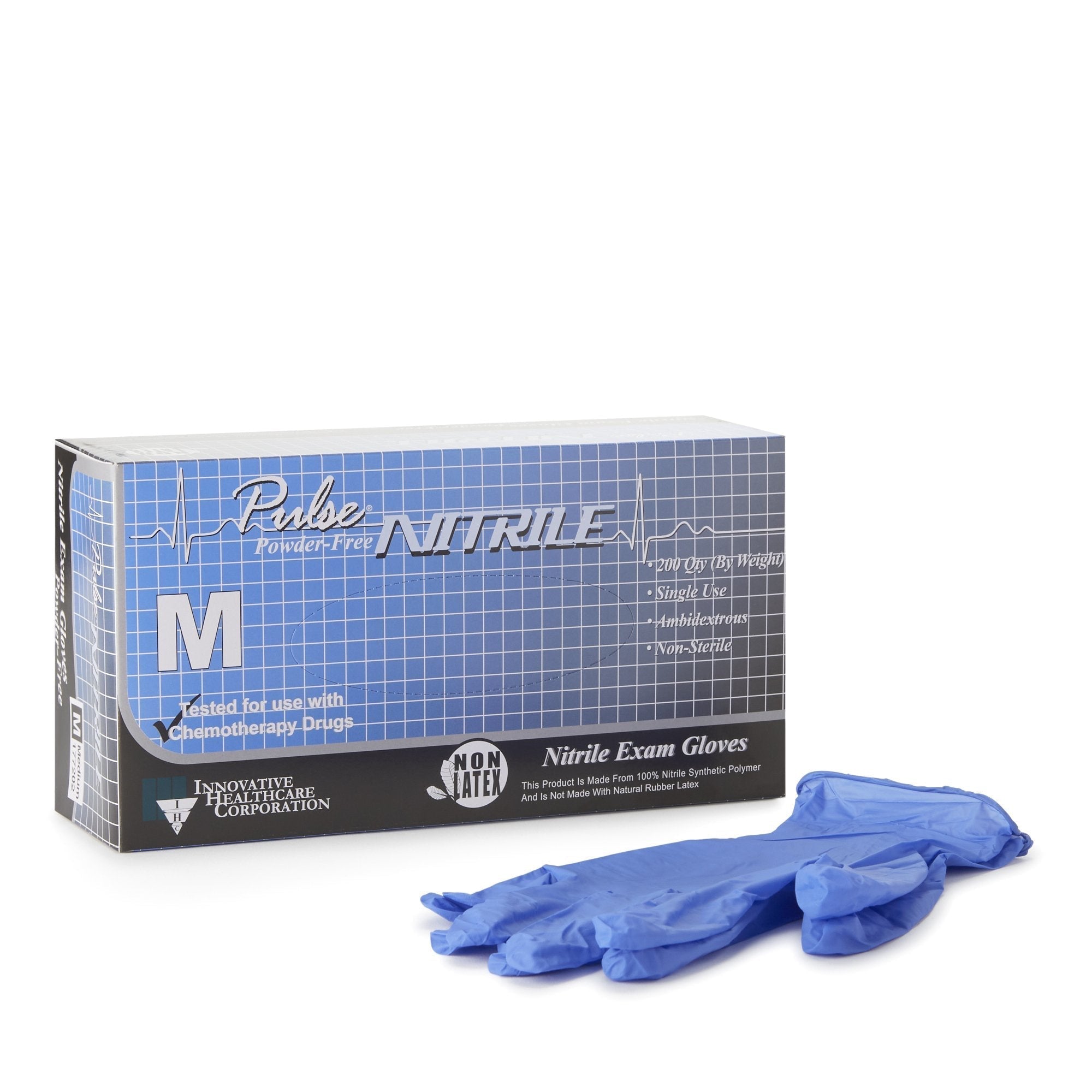 Exam Glove Pulse Nitrile Medium NonSterile Nitrile Standard Cuff Length Textured Fingertips Aqua Blue Chemo Tested / Fentanyl Tested