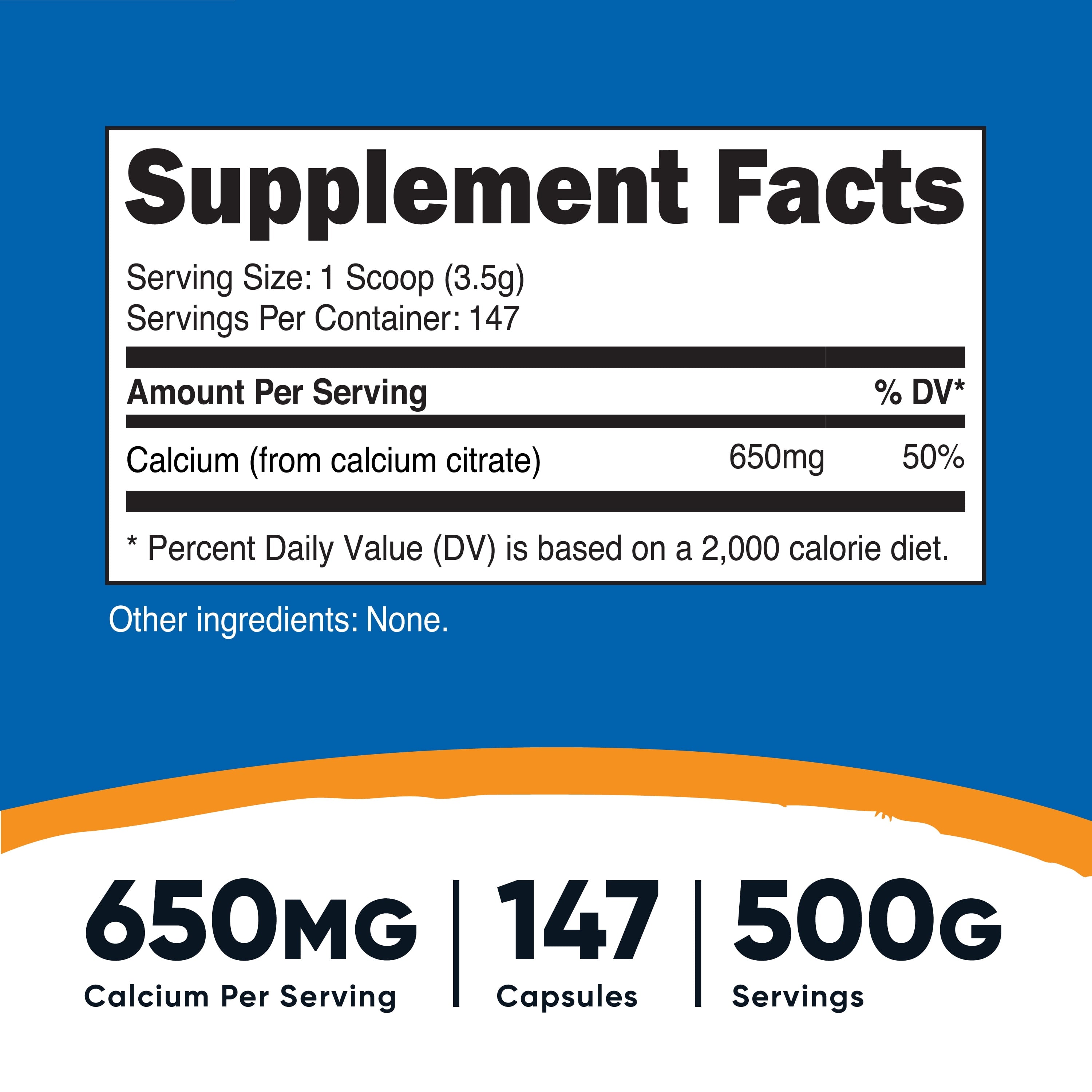 Pure Calcium Citrate Powder 500 Grams (Unflavored) Supplement