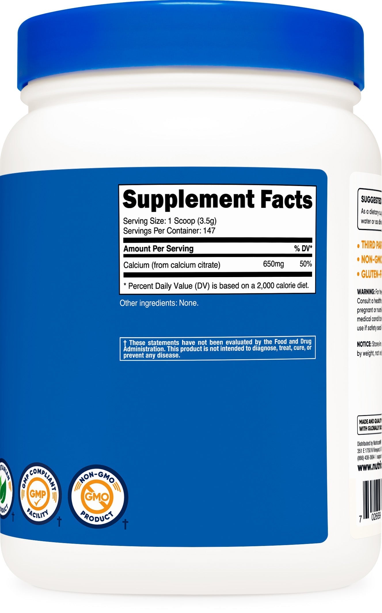 Pure Calcium Citrate Powder 500 Grams (Unflavored) Supplement