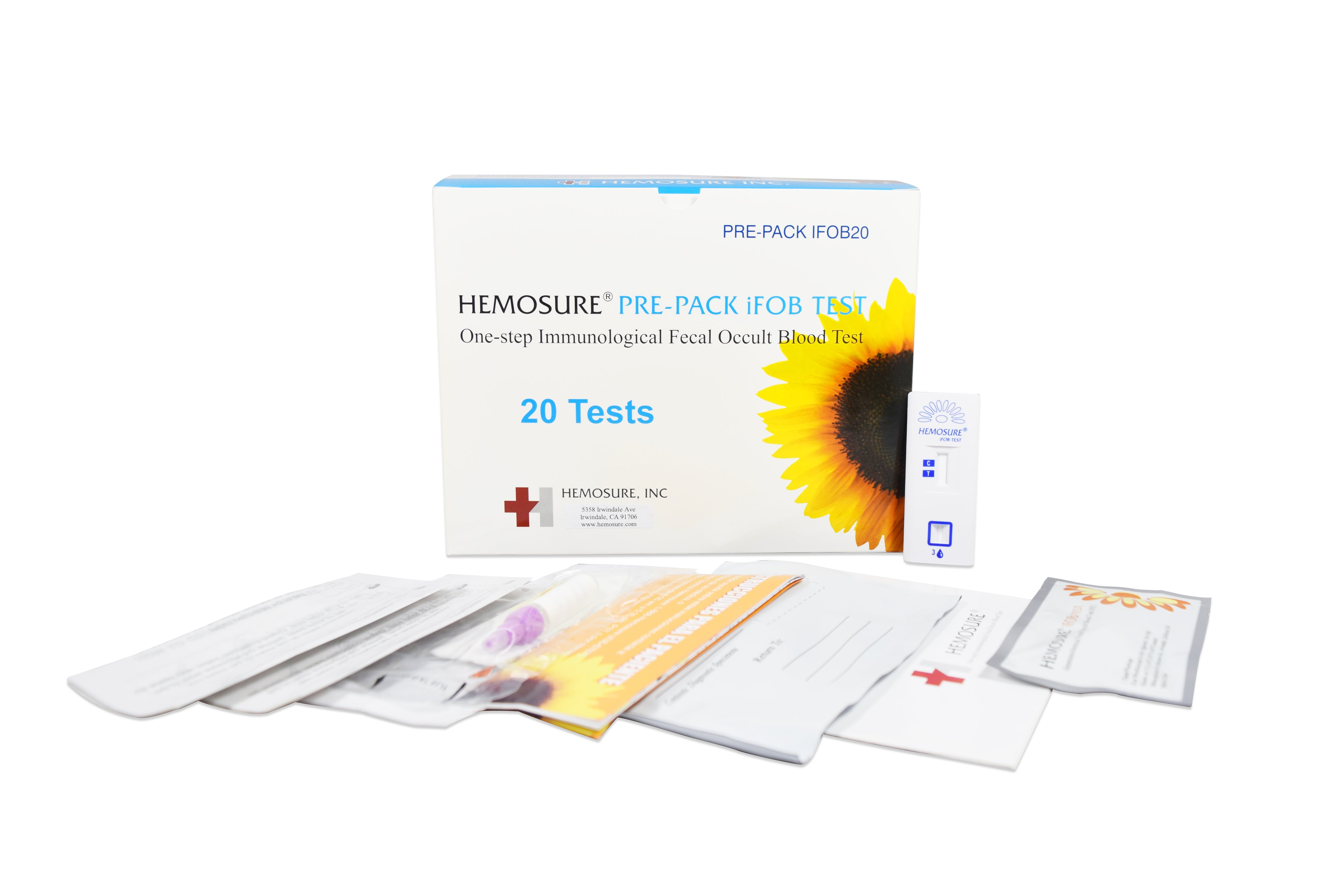 Cancer Screening Test Kit Hemosure Fecal Occult Blood Test (iFOB or FIT) 20 Tests CLIA Waived, Packaging Type- Box