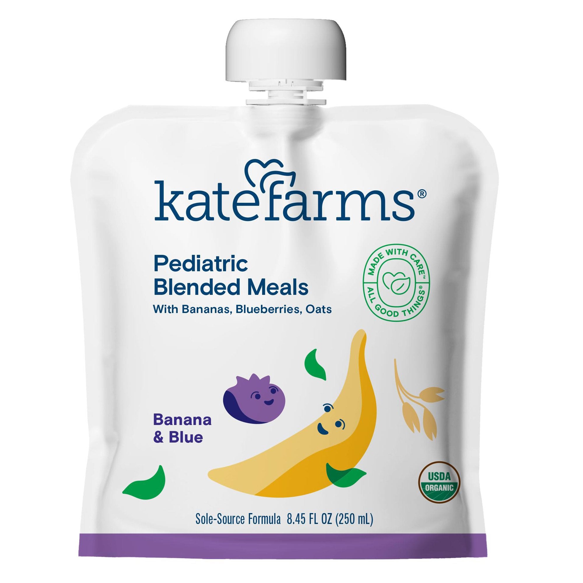 Pediatric Tube Feeding Formula Kate Farms Banana / Blueberry Flavor 8.45 oz. / 250 mL Pouch Liquid Organic Pea Protein, Packaging Type- Case