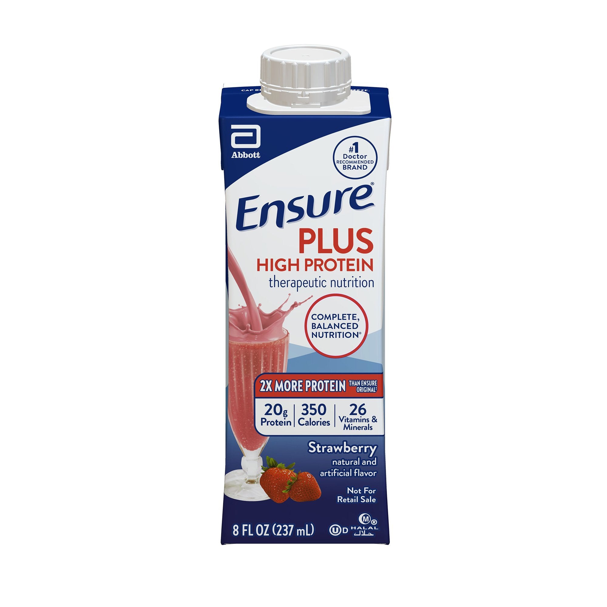 Oral Supplement Ensure® Plus High Protein Therapeutic Nutrition Shake Strawberry Flavor Liquid 8 oz. Reclosable Carton