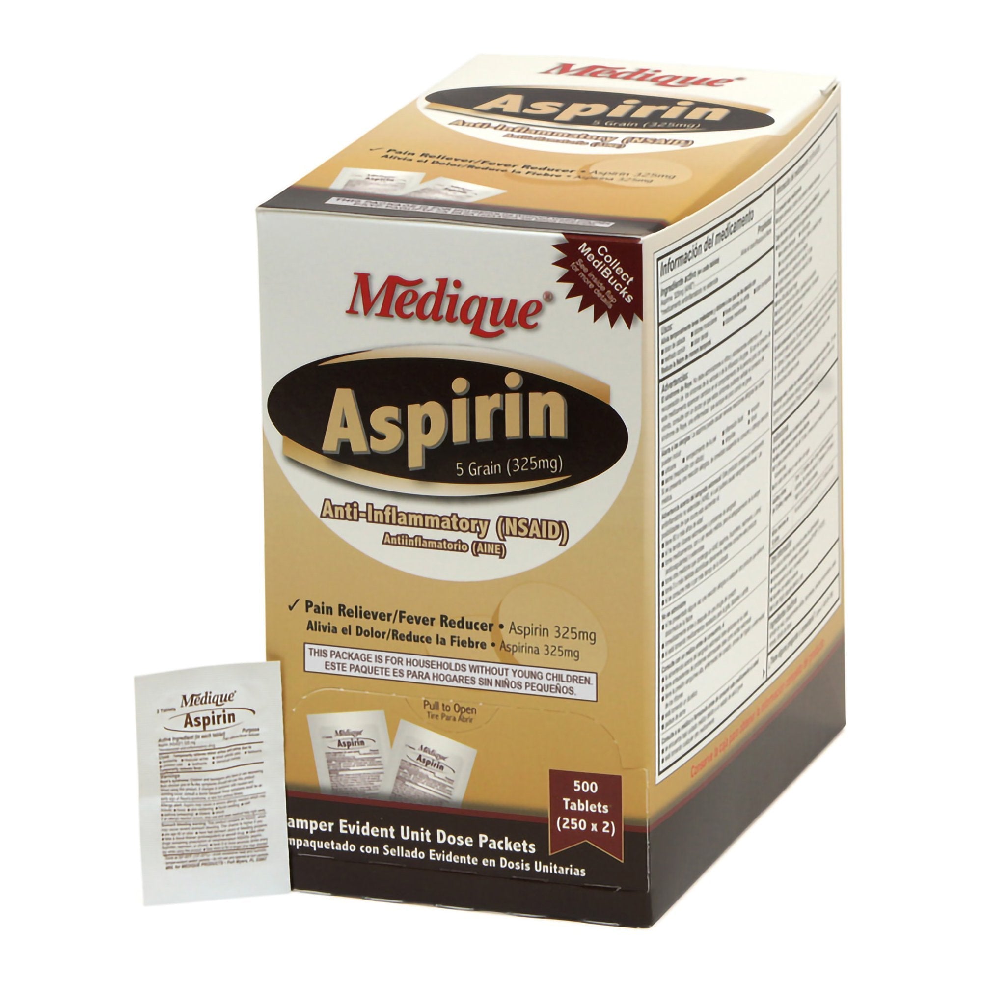 Pain Relief Medique 325 mg Strength Aspirin Tablet 250 per Box