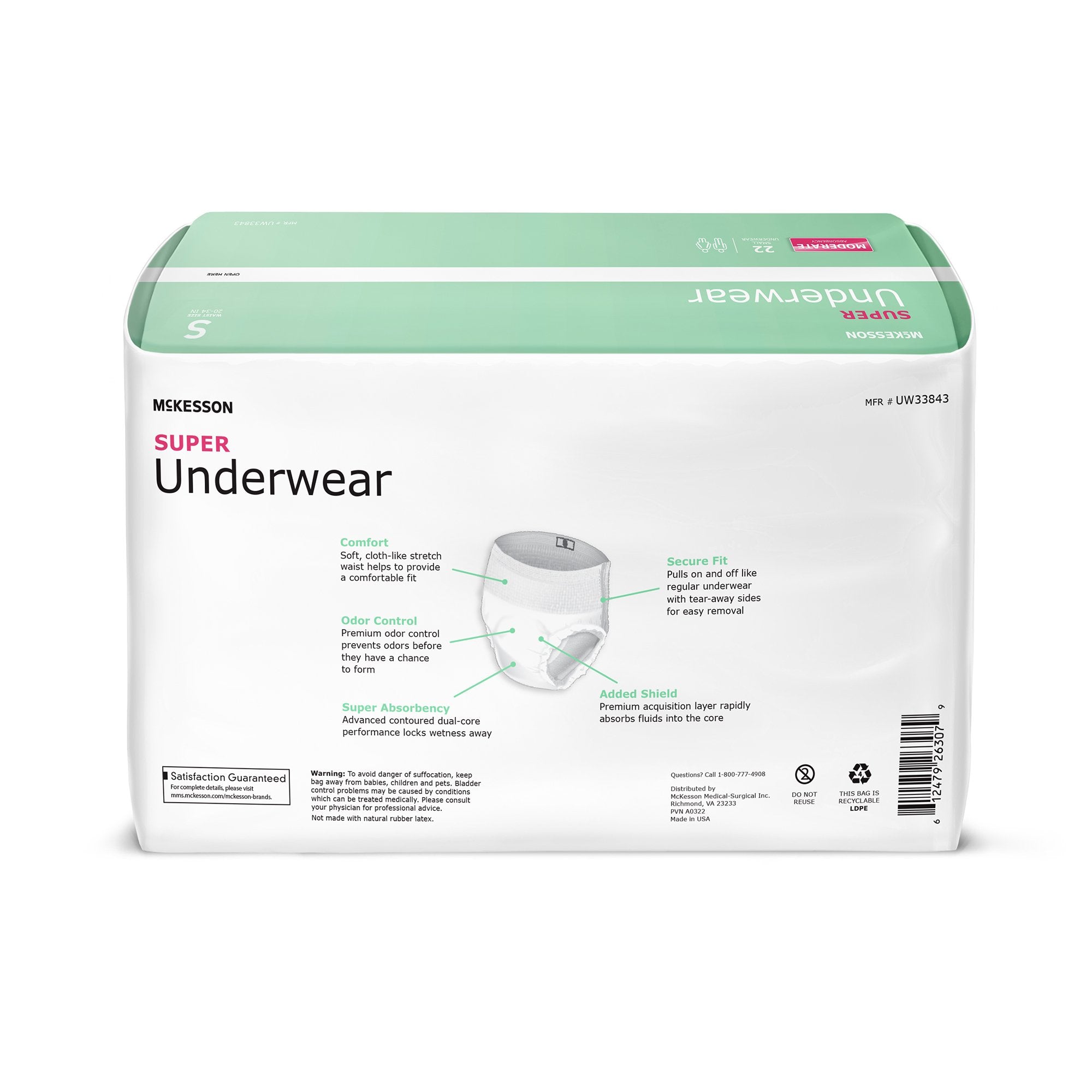 Unisex Adult Absorbent Underwear McKesson Pull On with Tear Away Seams Small Disposable Moderate Absorbency, Packaging Type- Case