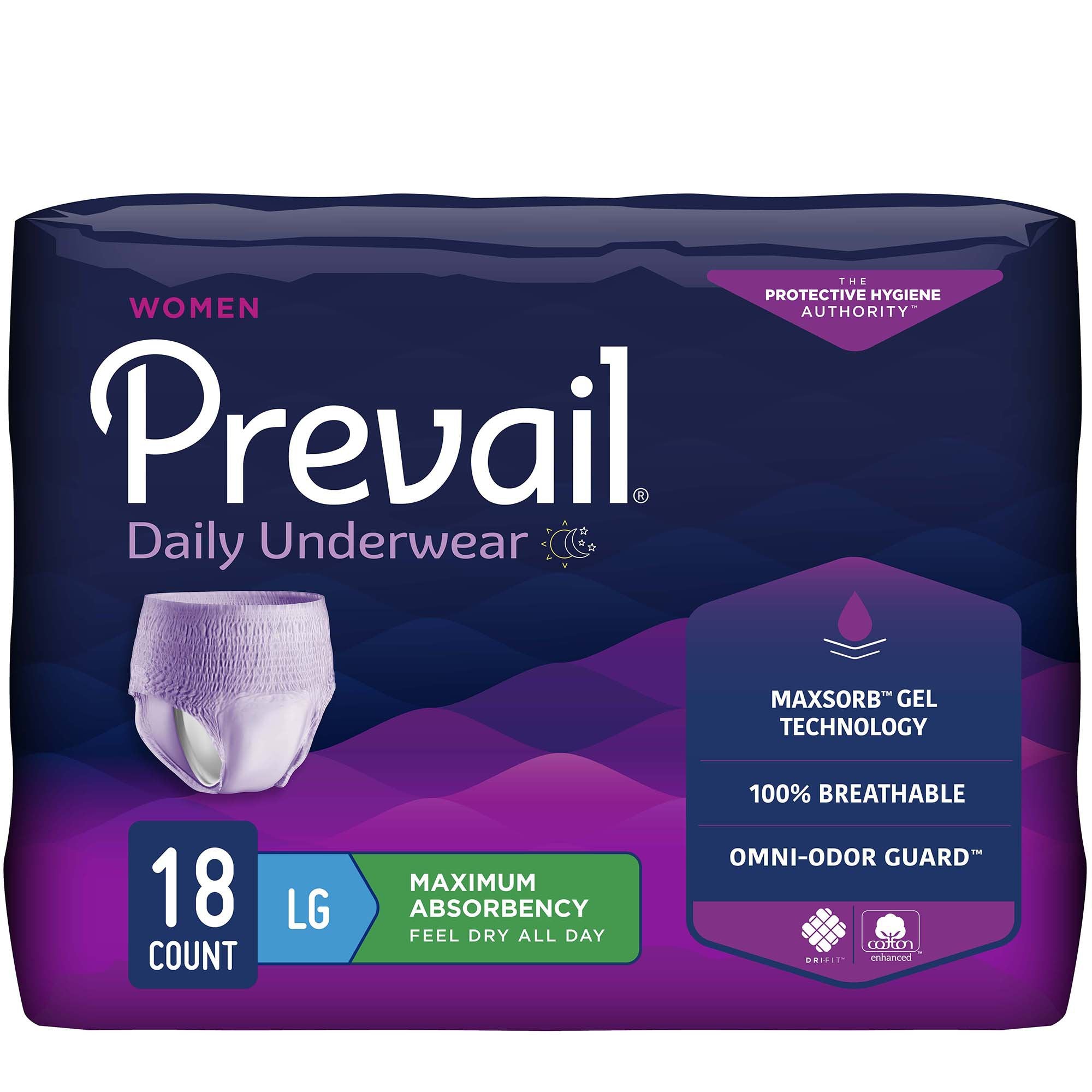 Female Adult Absorbent Underwear Prevail Daily Underwear Pull On with Tear Away Seams Large Disposable Heavy Absorbency, Packaging Type- Case