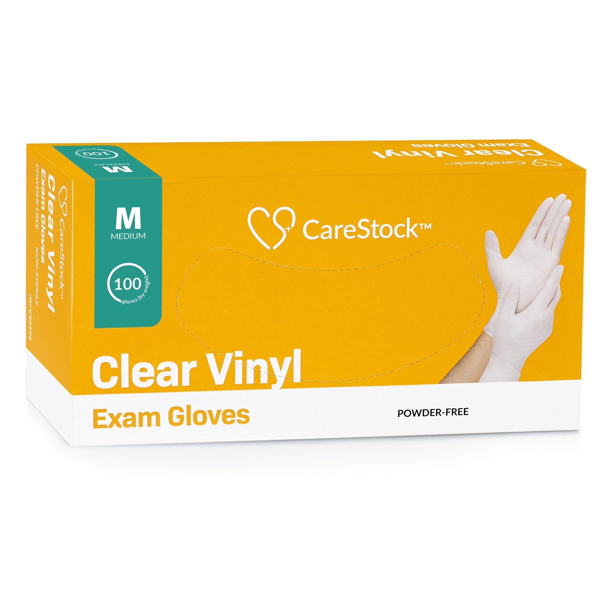 Exam Glove CareStock Medium NonSterile Vinyl Standard Cuff Length Smooth Clear Not Rated