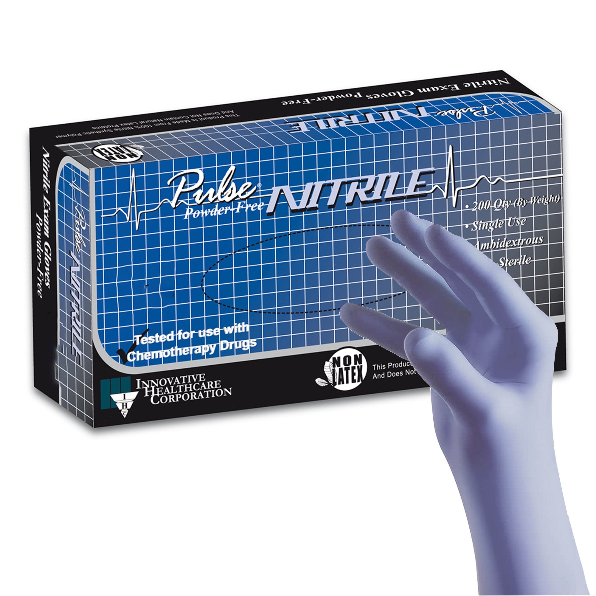 Exam Glove Pulse Nitrile 2X-Large NonSterile Nitrile Standard Cuff Length Textured Fingertips Aqua Blue Chemo Tested, Packaging Type- Box