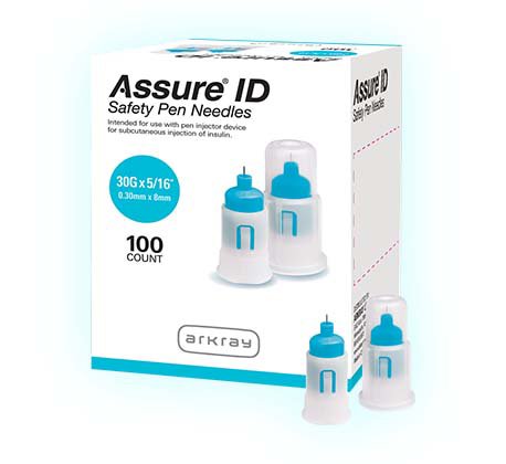 Safety Insulin Pen Needle Assure ID 30 Gauge 8 mm Length Automatic Safety Without Back-End Shield