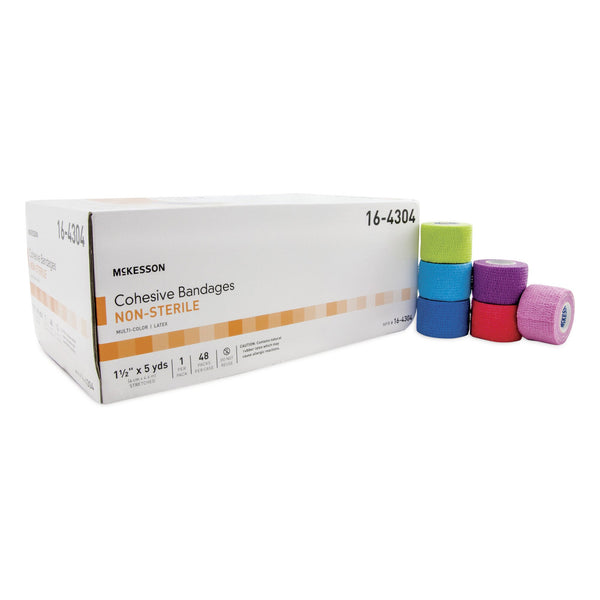 Cohesive Bandage McKesson 1 1/2 Inch X 5 Yard Self adherent Closure Purple / Pink / Green / Light Blue / Royal Blue / Red NonSterile Standard Compression