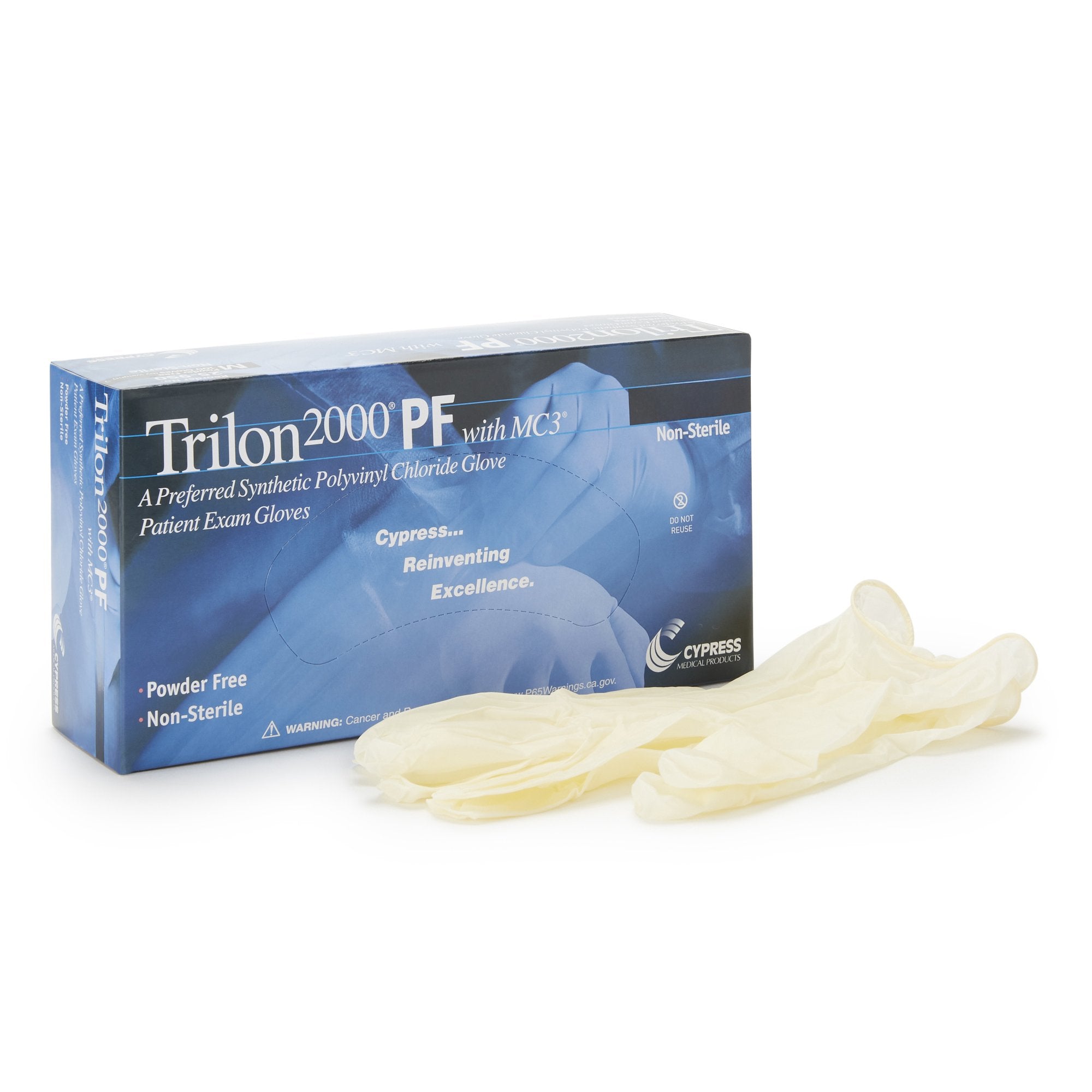 Exam Glove Trilon 2000 PF with MC3 Large NonSterile Stretch Vinyl Standard Cuff Length Smooth Ivory Not Rated WITH PROP. 65 WARNING, Packaging Type- Box